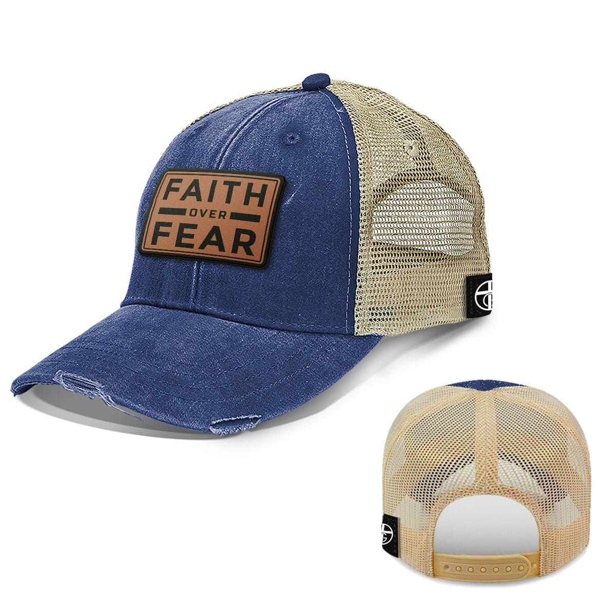 Our True God Hat Trucker / Royal Blue / One Size Faith Over Fear Trucker Leather Patch Hats