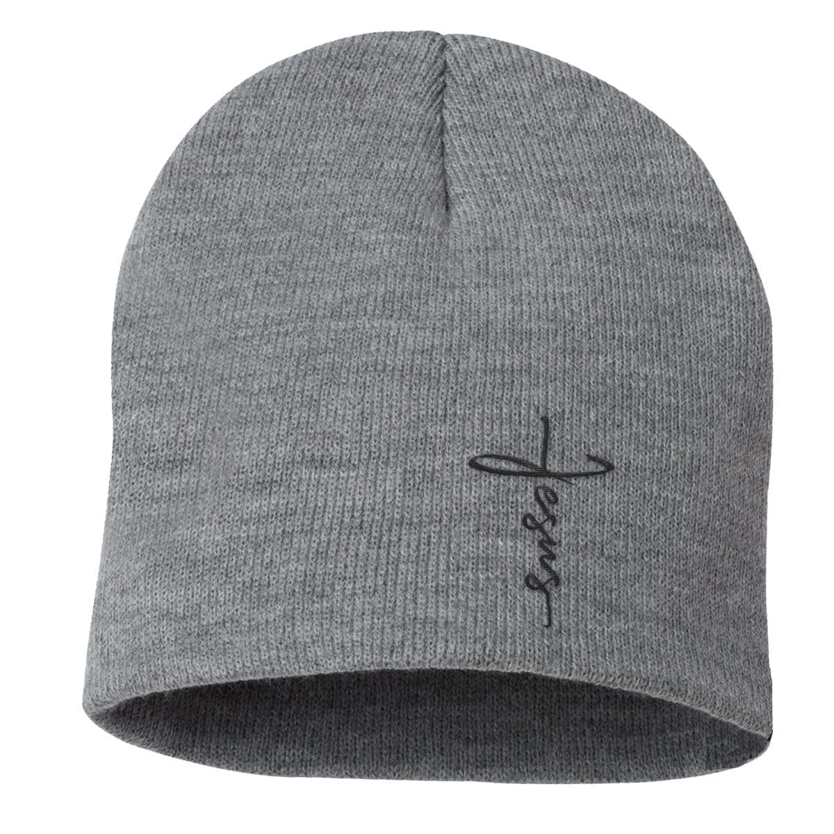 Our True God Hat Uncuffed Beanies / Grey / One Size Jesus Cross Lower Left Beanies