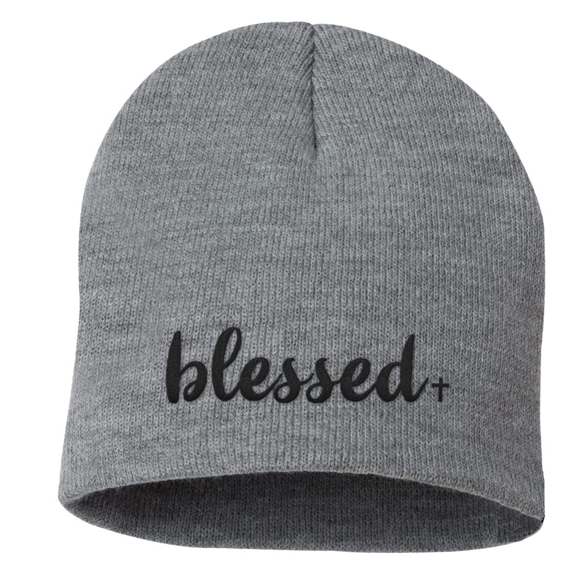 Our True God Hat Uncuffed Beanies / Heather Grey / One Size Blessed Cross Beanies