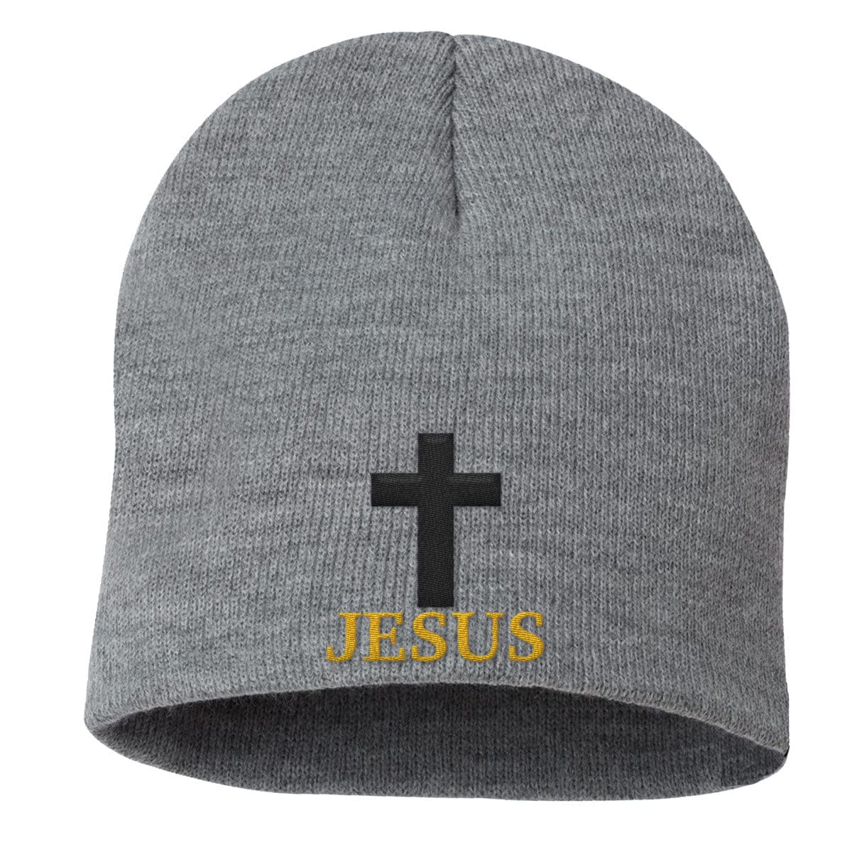 Our True God Hat Uncuffed Beanies / Heather Grey / One Size Jesus Cross Beanies