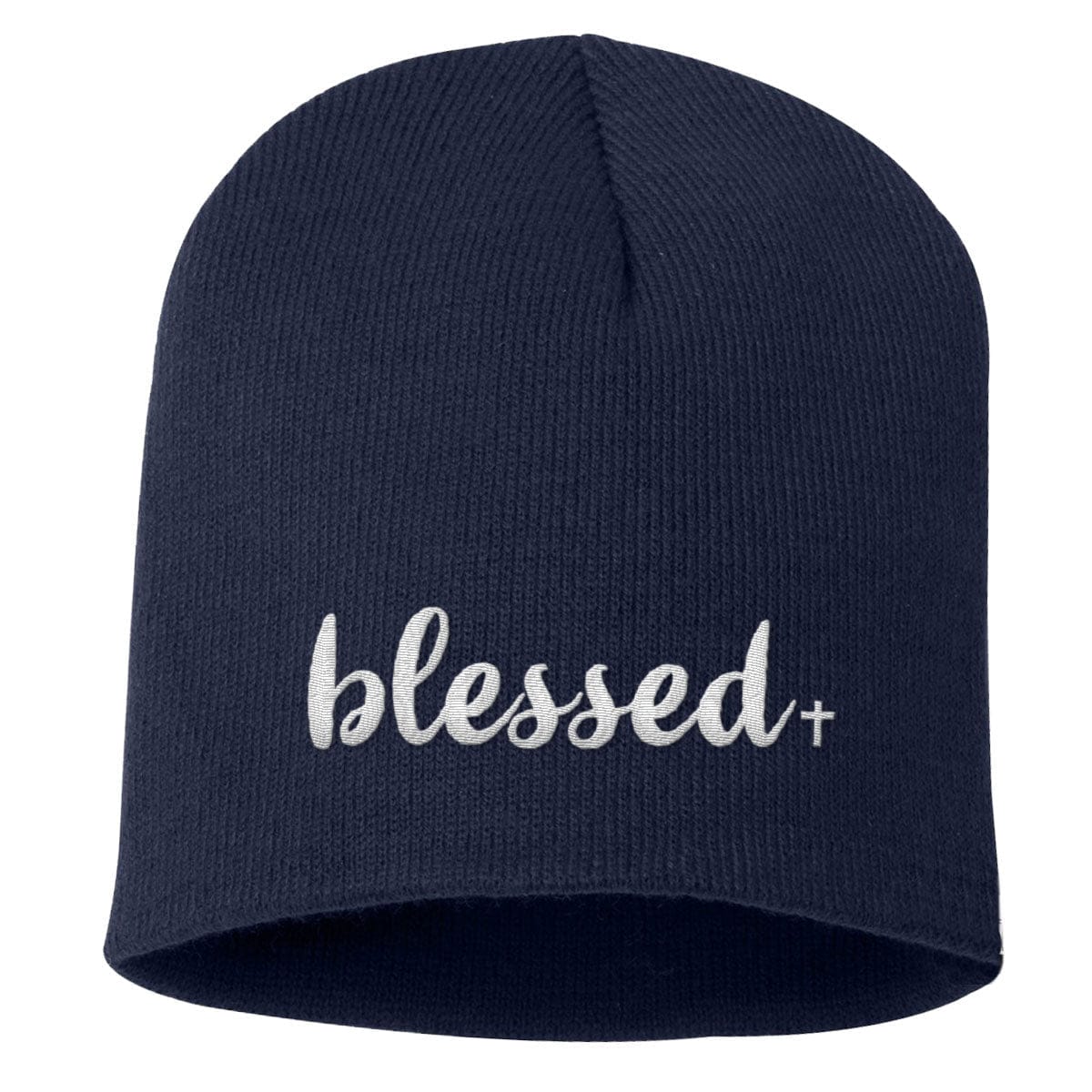 Our True God Hat Uncuffed Beanies / Navy / One Size Blessed Cross Beanies