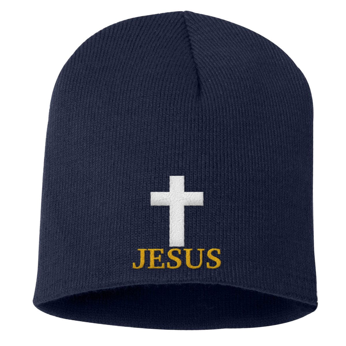 Our True God Hat Uncuffed Beanies / Navy / One Size Jesus Cross Beanies