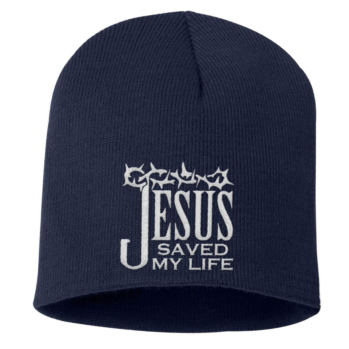 Our True God Hat Uncuffed Beanies / Navy / One Size Jesus Saved My Life Beanies