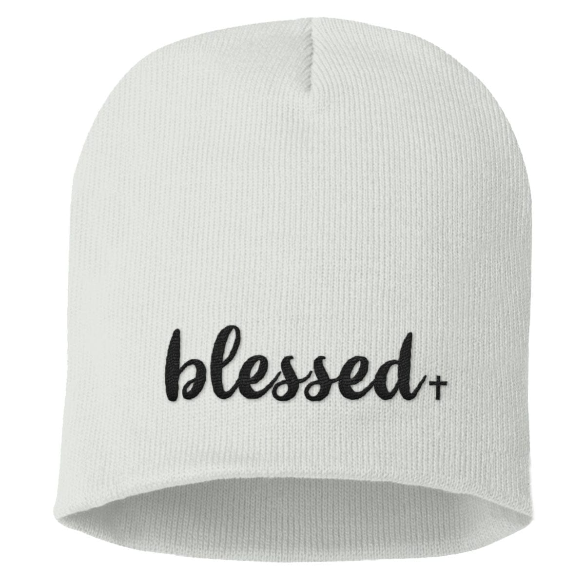 Our True God Hat Uncuffed Beanies / White / One Size Blessed Cross Beanies