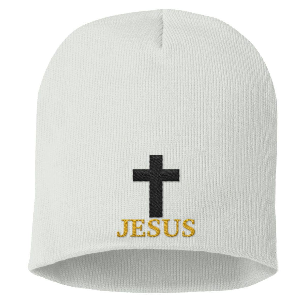 Our True God Hat Uncuffed Beanies / White / One Size Jesus Cross Beanies
