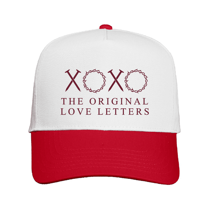 Our True God Hat Washed Classic Hat / White and Red / One Size The Original Love Letters Classic Tone Tone Hats