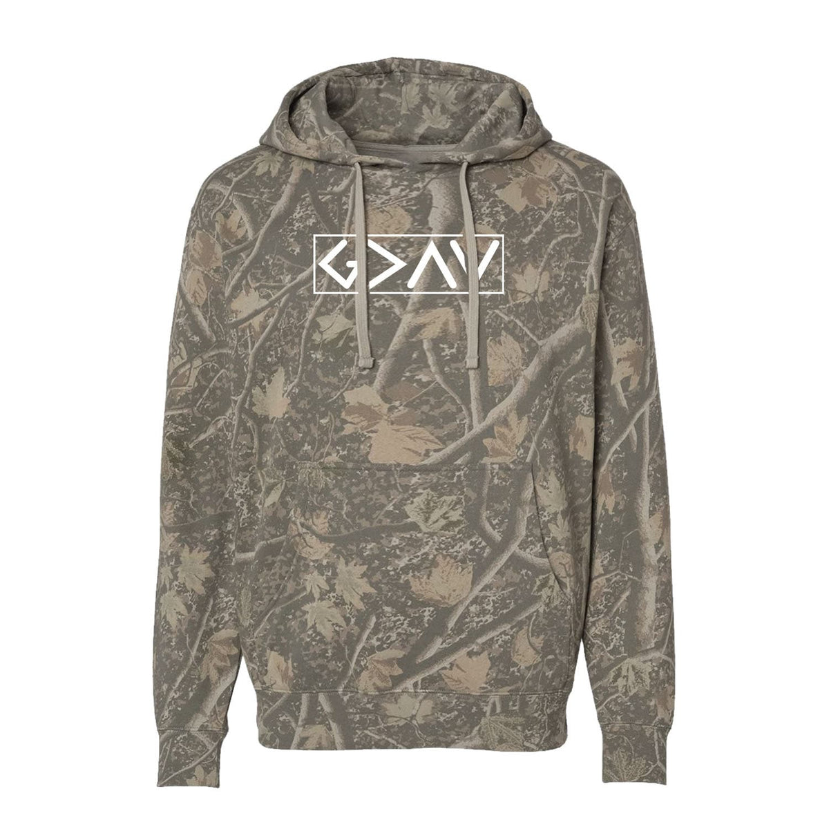 God is Greater than the High and Lows Hoodie in Deadwood Tree Camo
