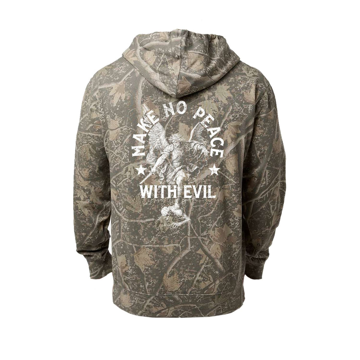 Make No Peace With Evil Hoodie in Deadwood Tree Camo