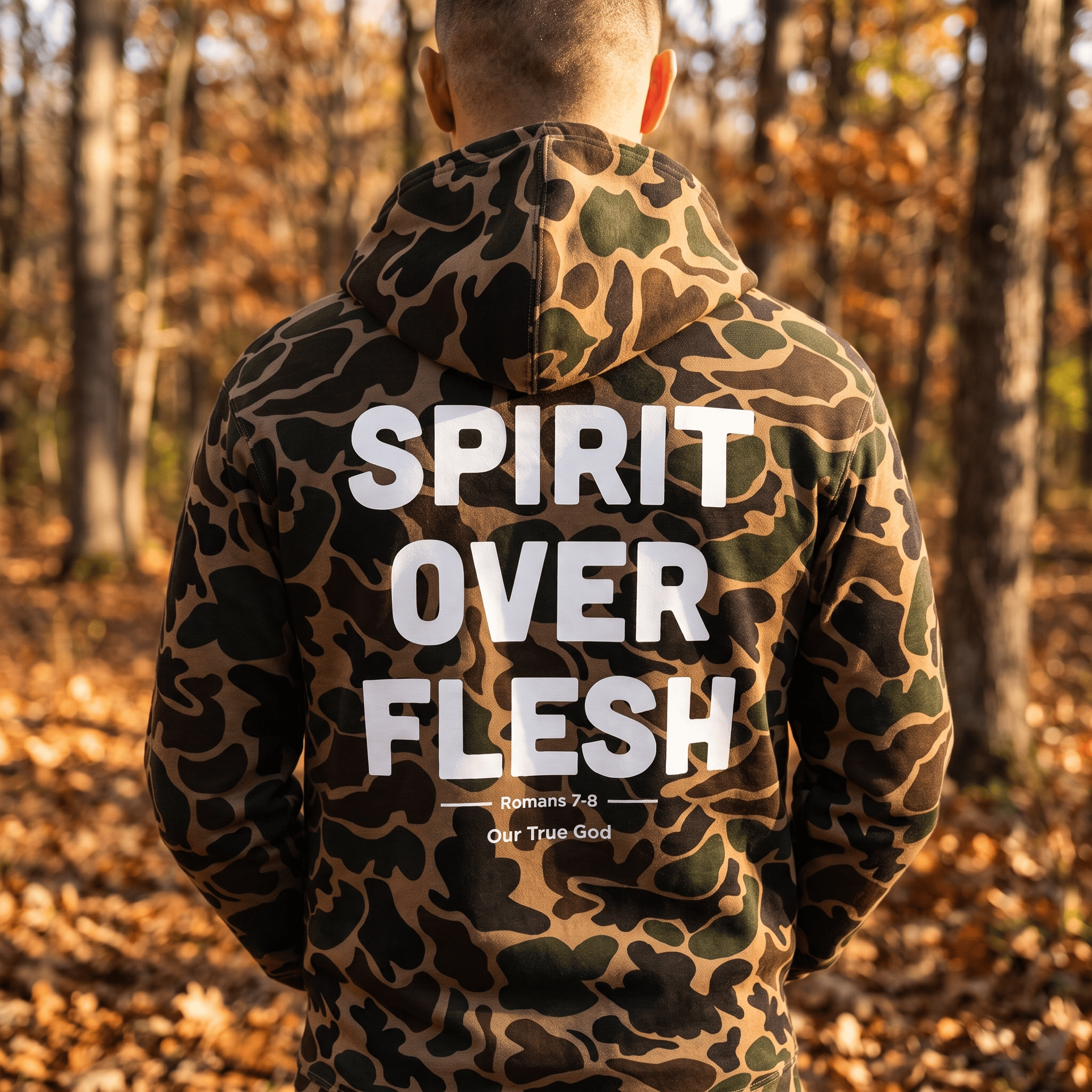 OurTrueGod Customs Apparel Hoodie / Duck Camo / S Romans 7: Spirit Over Flesh Hoodie