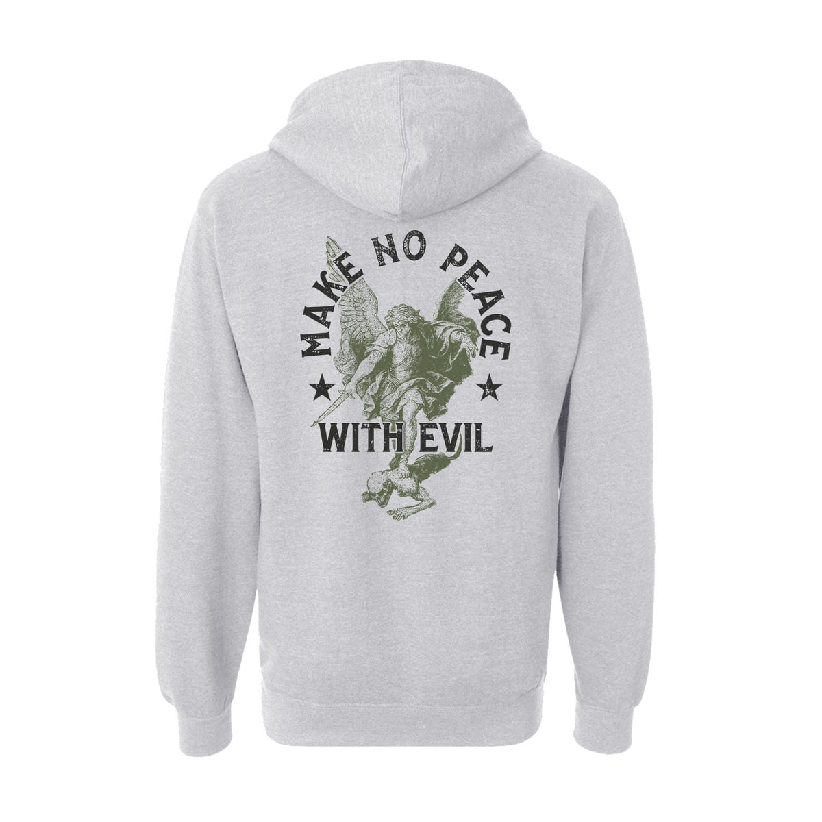 Make No Peace With Evil Hoodie in Grey Heather