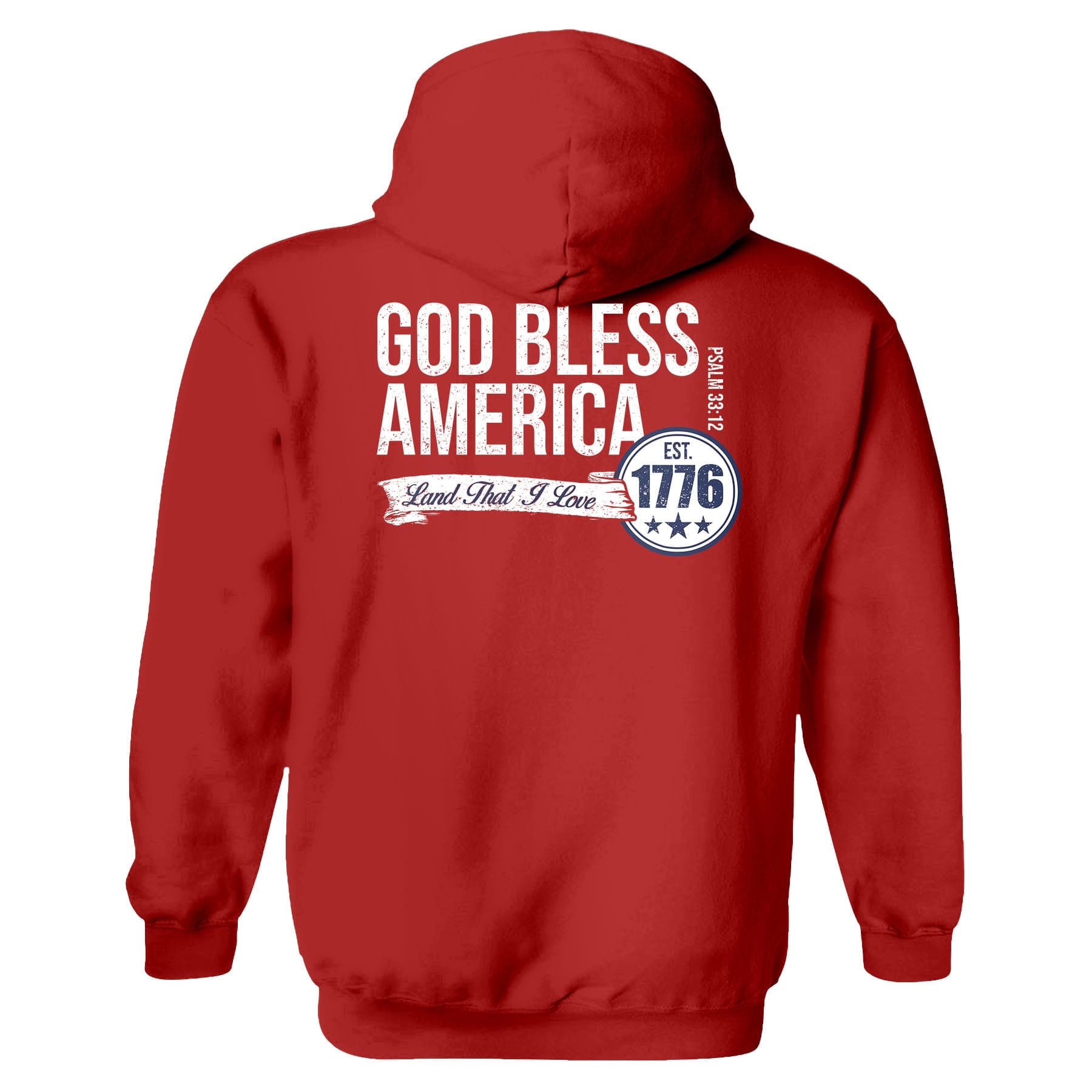 OurTrueGod Customs Apparel Hoodie / Red / S God Bless America - Psalm 33:12 Hoodie