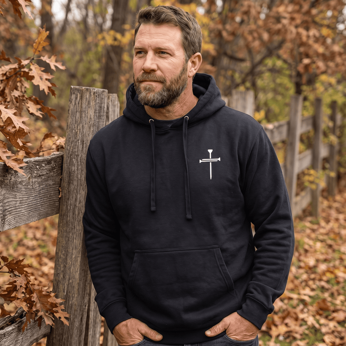 OurTrueGod Customs Apparel Nail Cross Left Chest Hoodie
