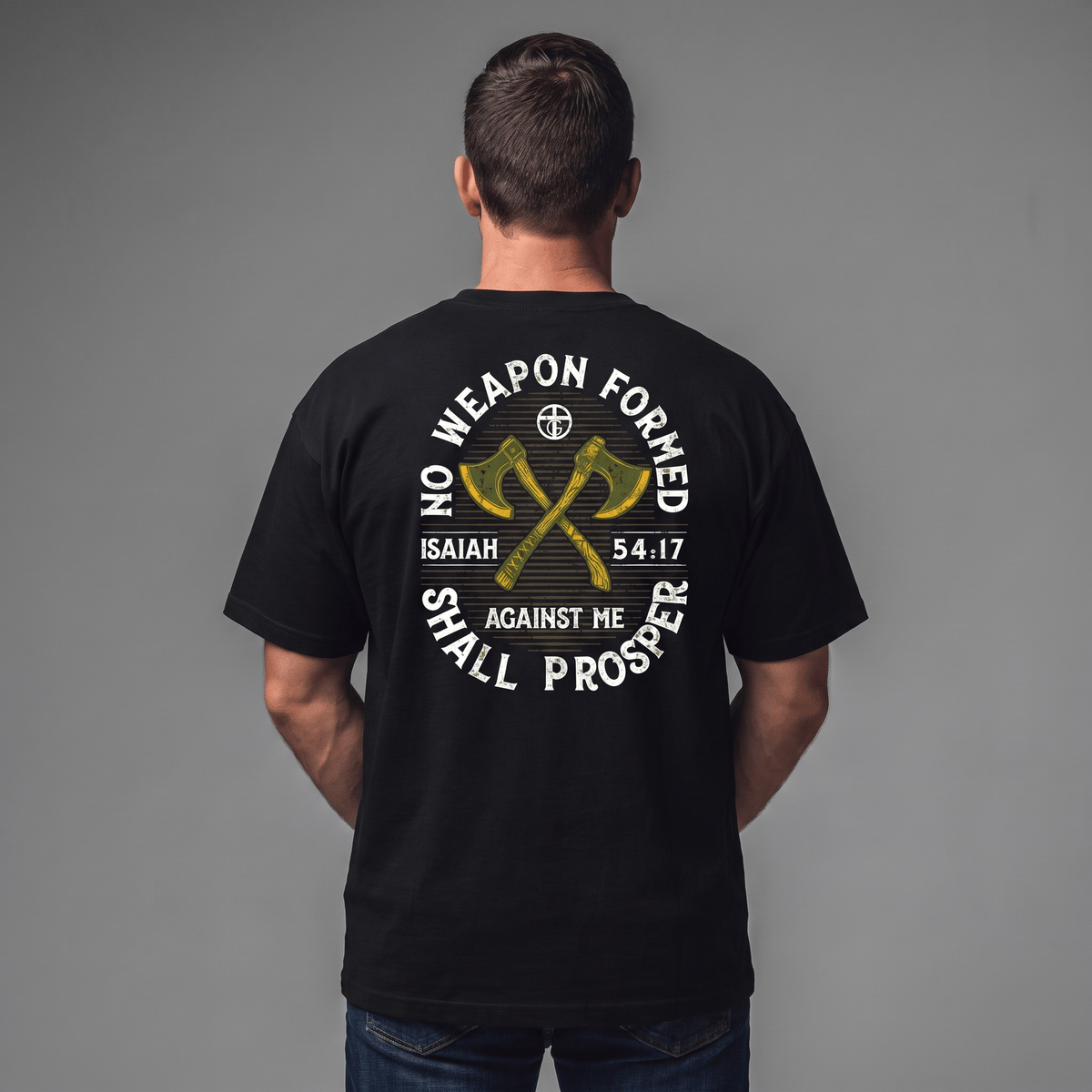 OurTrueGod Customs Apparel No Weapon Formed Against Me Shall Prosper - Isaiah 54:17 Heavyweight Oversized Tee