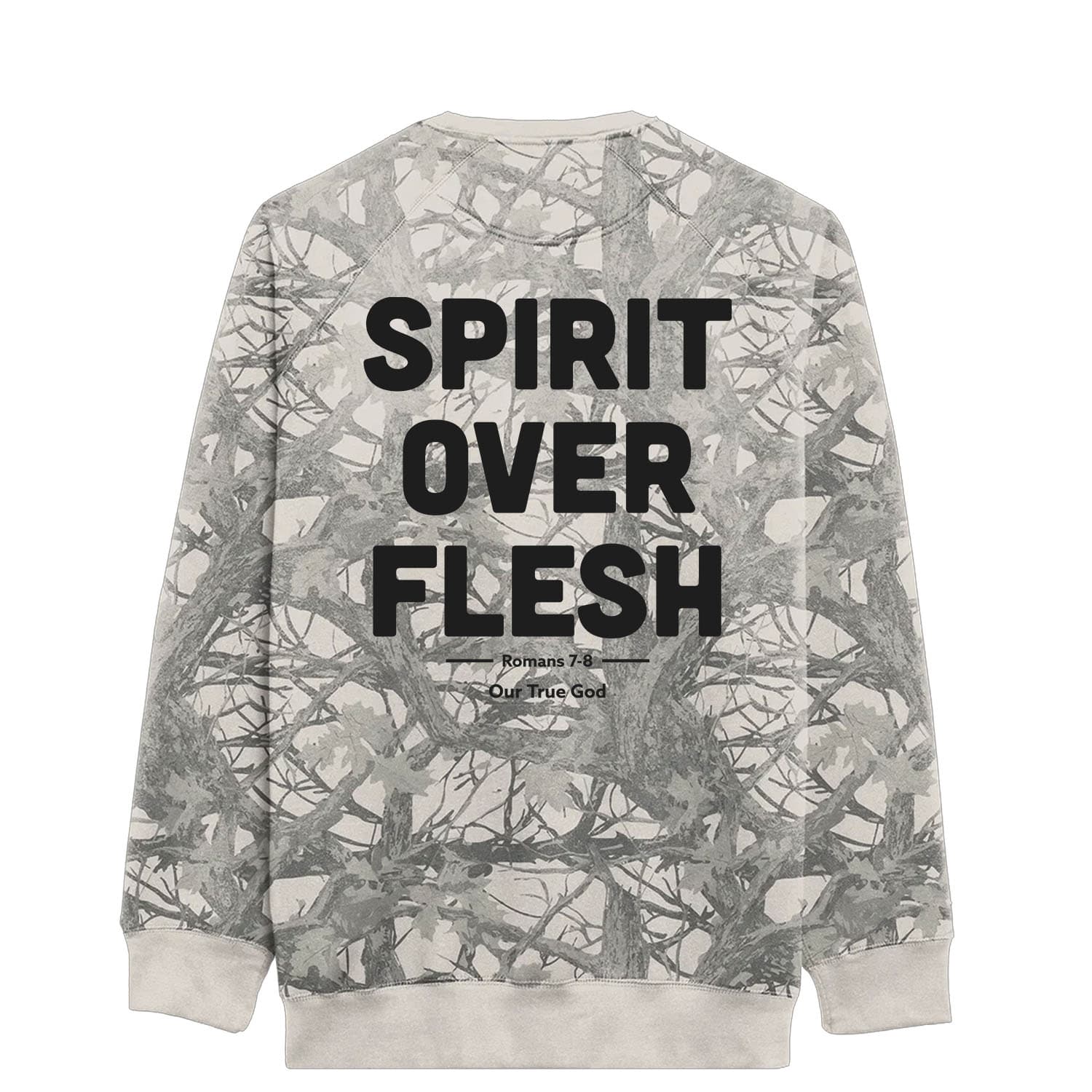 OurTrueGod Customs Apparel S Romans 7: Spirit Over Flesh Camo Crewneck Sweatshirt