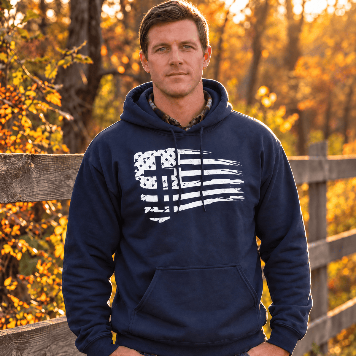 OurTrueGod Customs Apparel Tattered Flag Cross Hoodie
