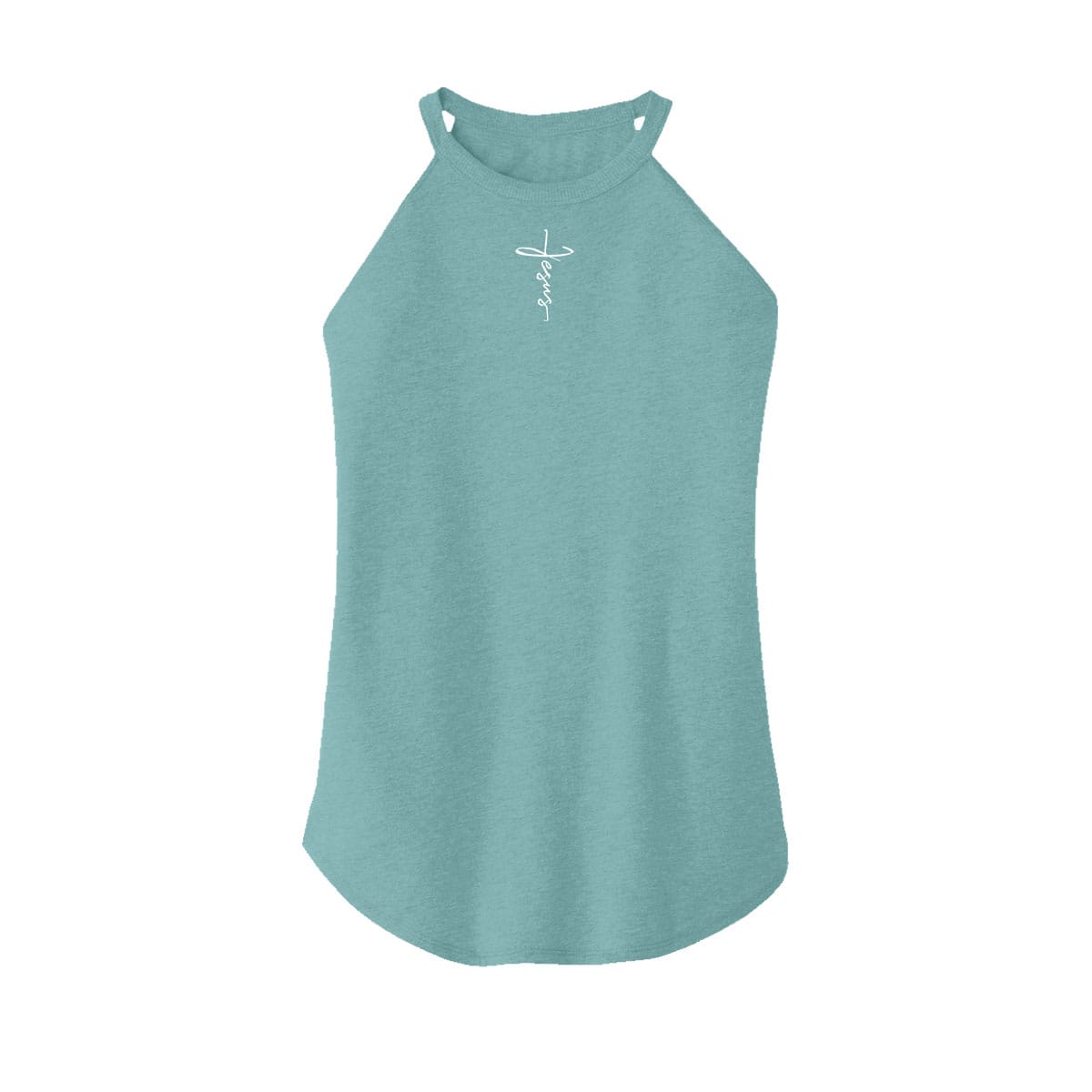 OurTrueGod Customs Apparel Women's Rocker Tank / Heathered Eucalyptus Blue / XS Jesus Cross Rocker Tank (Front)