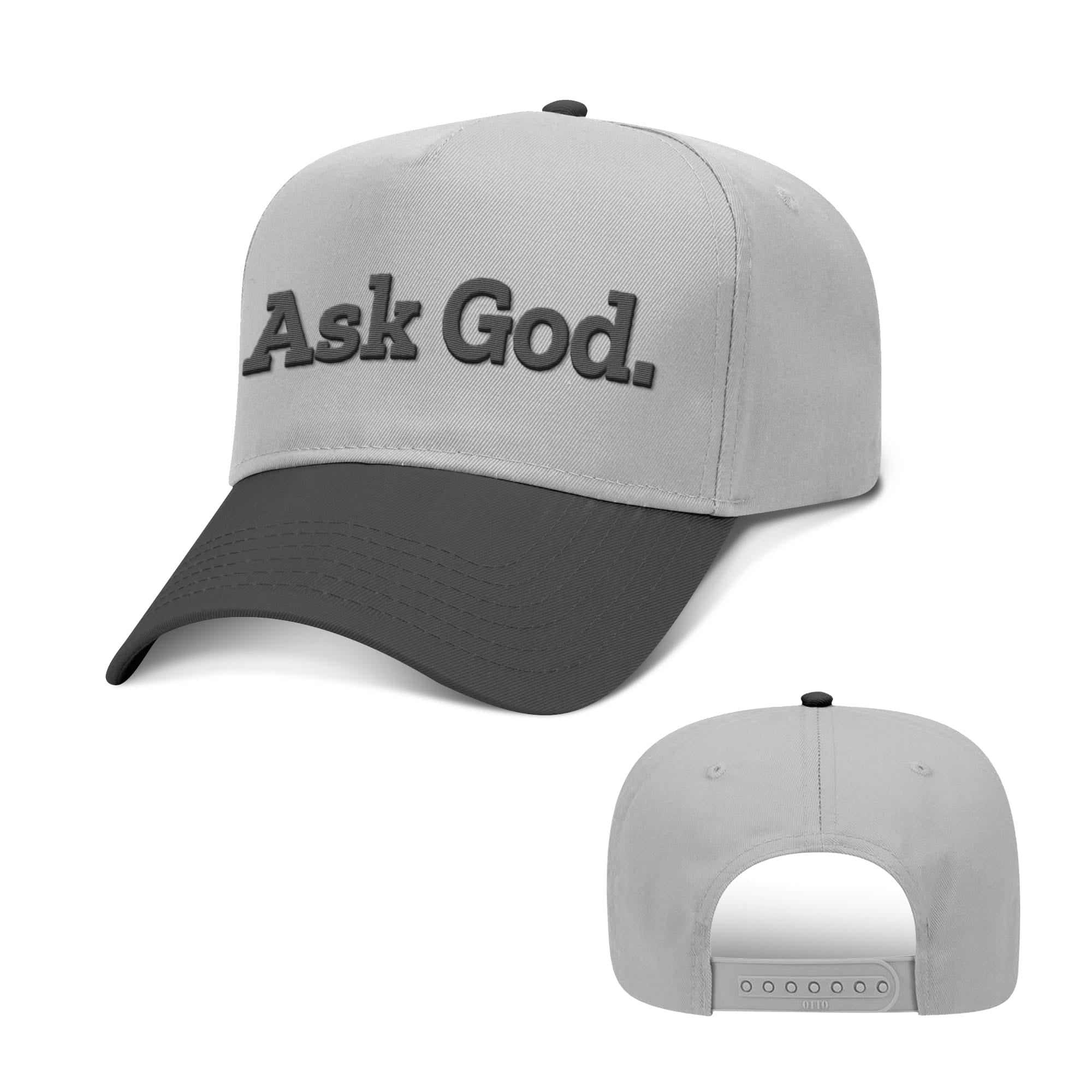 OurTrueGod Customs Hat Baseball / Black and Grey / One Size Ask God. Two Tone Hats