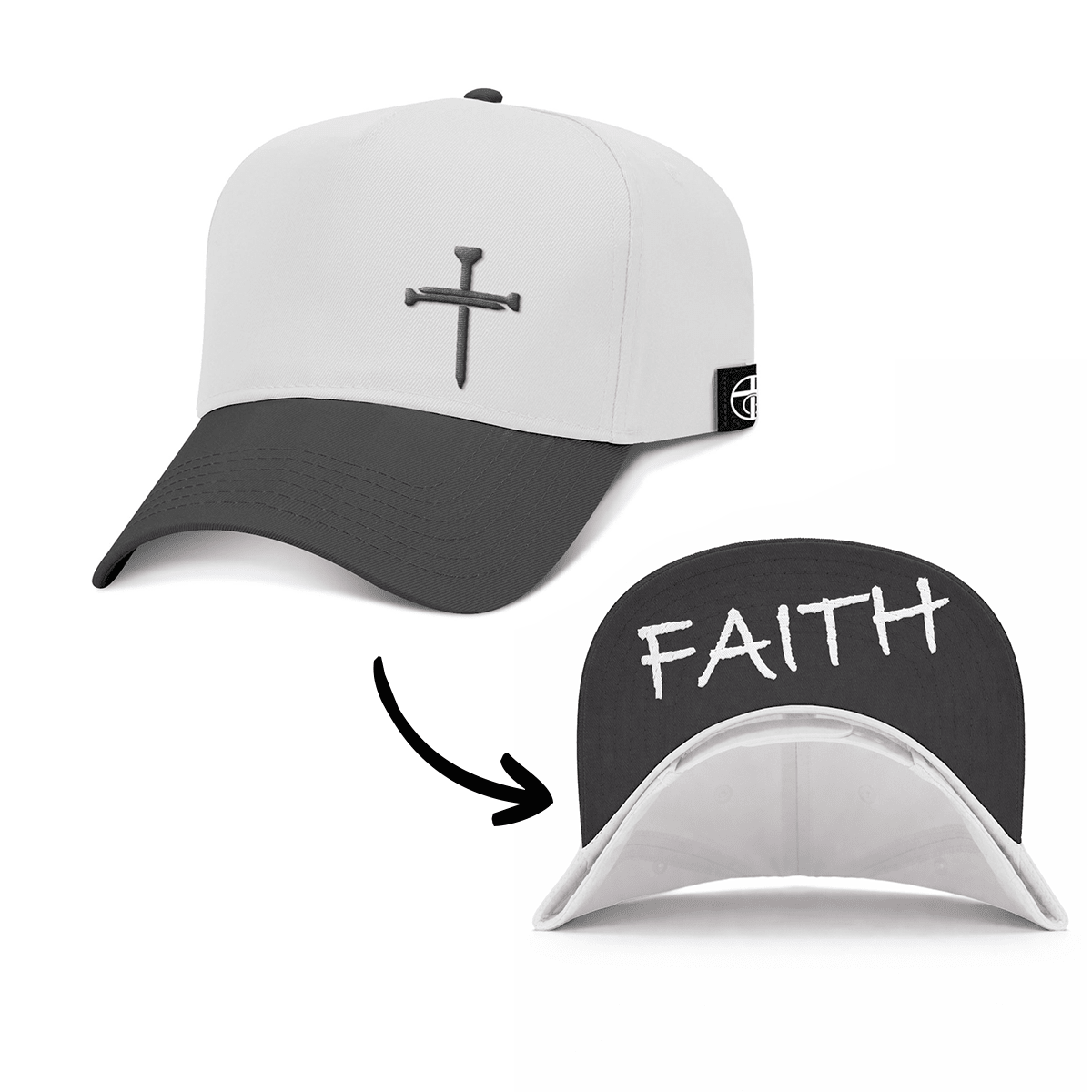 OurTrueGod Customs Hat Baseball / Black and White / One Size 3 Nail Cross - Faith Two Tone Prayer Print Hats