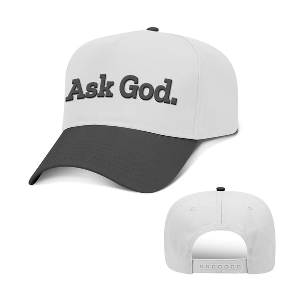 Ask God. Two Tone Hat, Baseball in Black and White