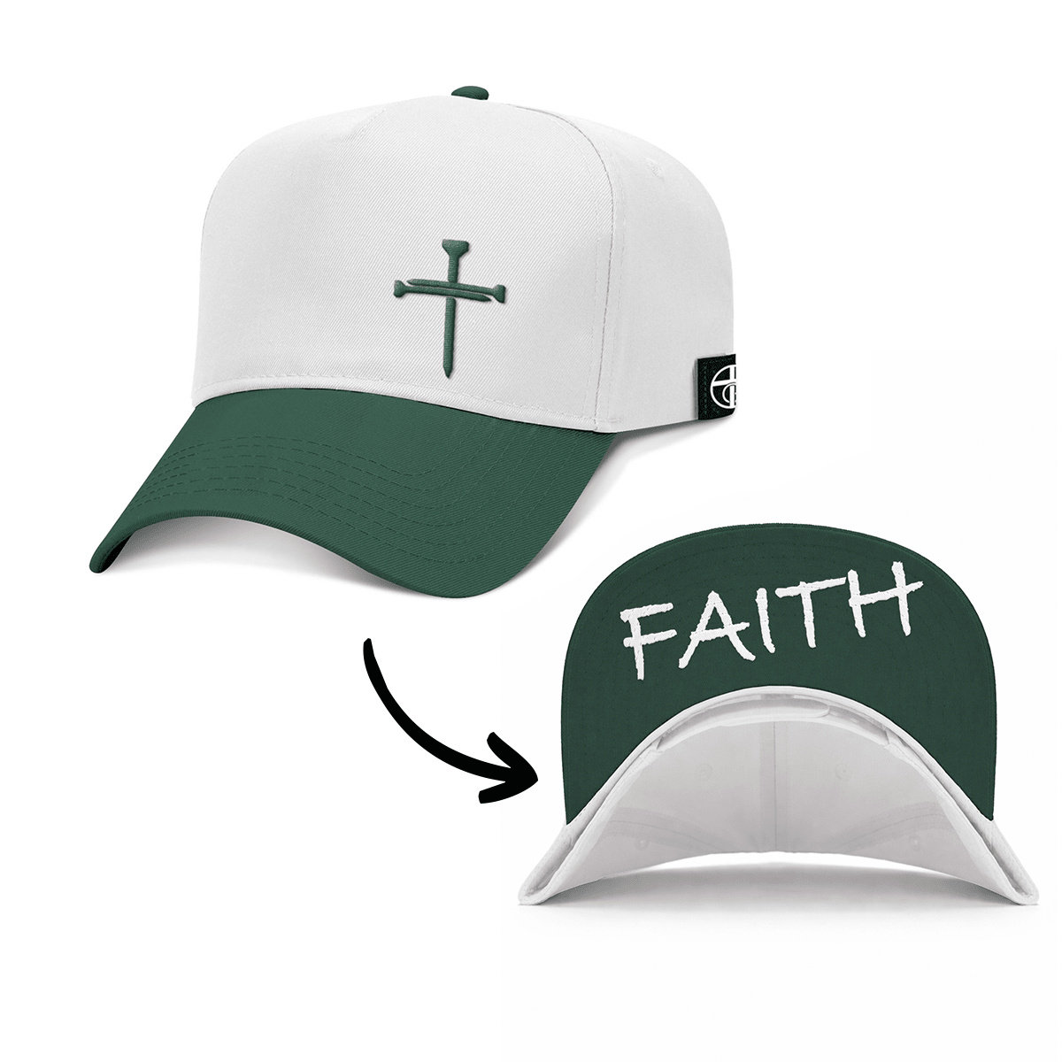 OurTrueGod Customs Hat Baseball / Dark Green and White / One Size 3 Nail Cross - Faith Two Tone Prayer Print Hats