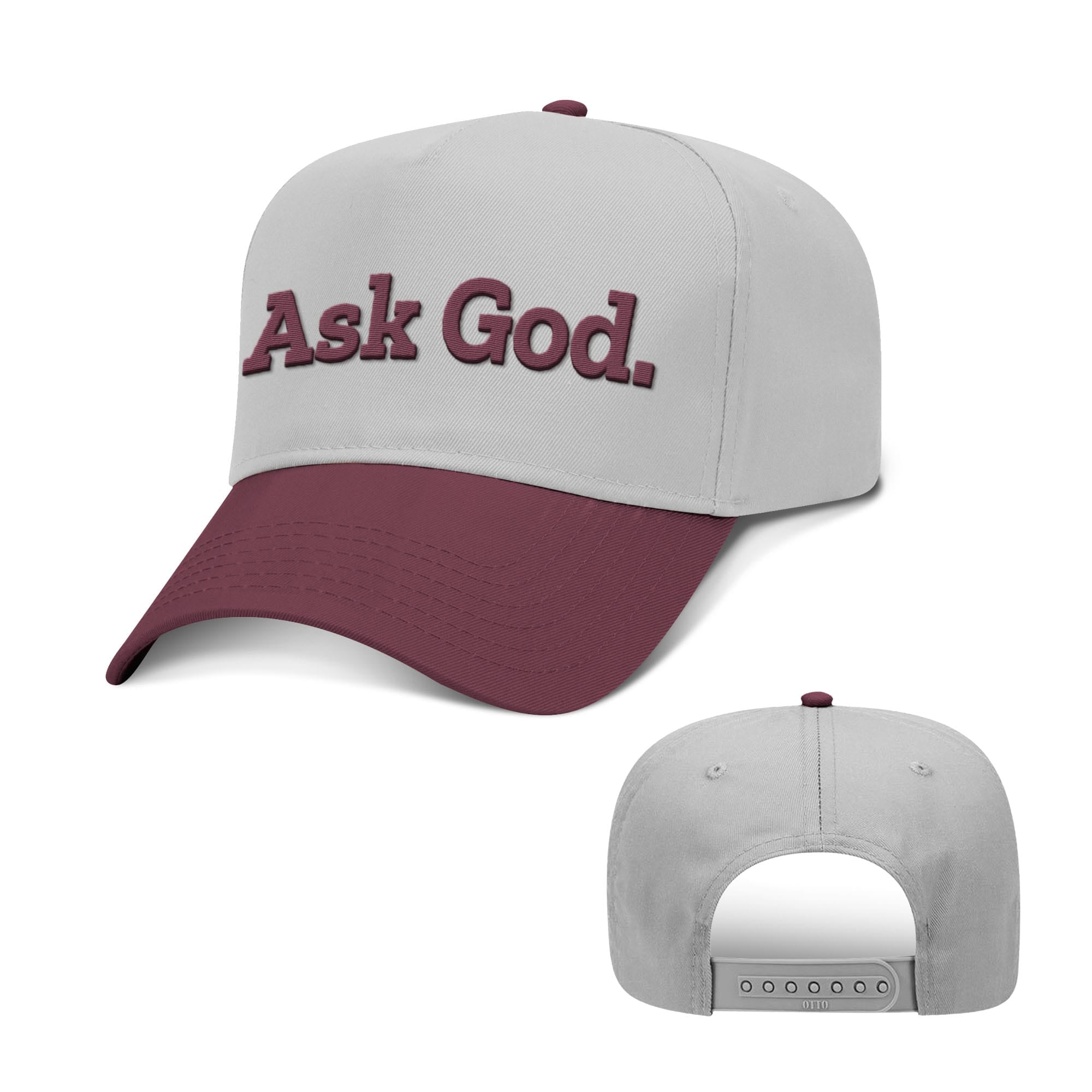 OurTrueGod Customs Hat Baseball / Maroon and Grey / One Size Ask God. Two Tone Hats