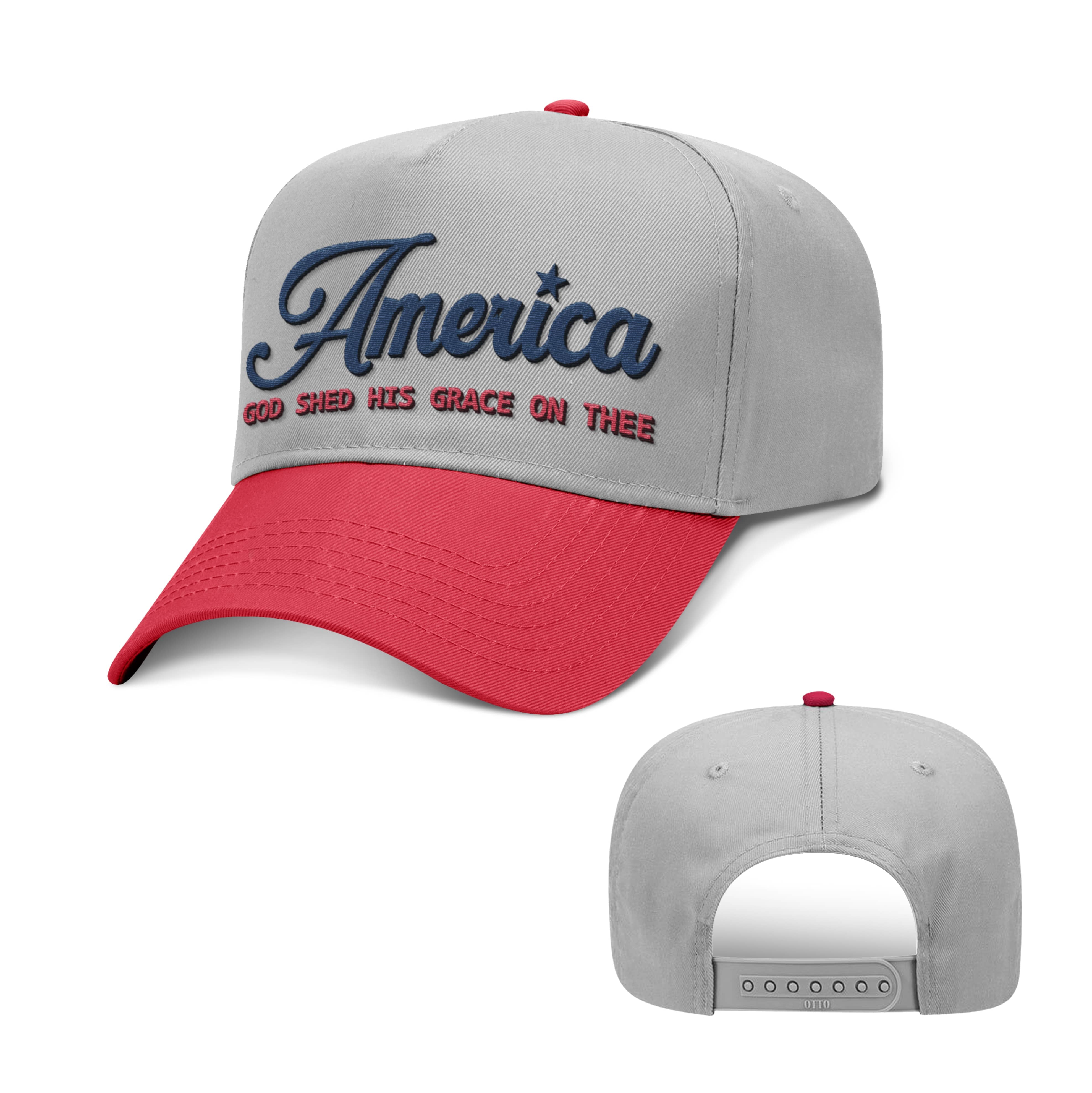 OurTrueGod Customs Hat Baseball / Red and Grey / One Size America God Shed His Grace On Thee Two Tone Hats