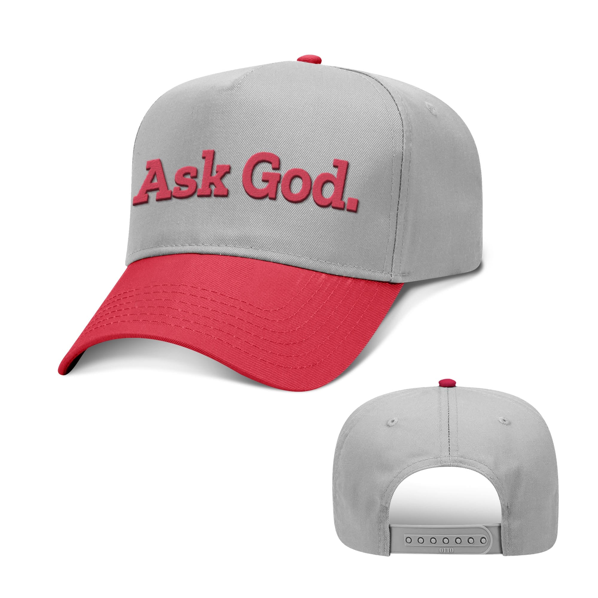 OurTrueGod Customs Hat Baseball / Red and Grey / One Size Ask God. Two Tone Hats