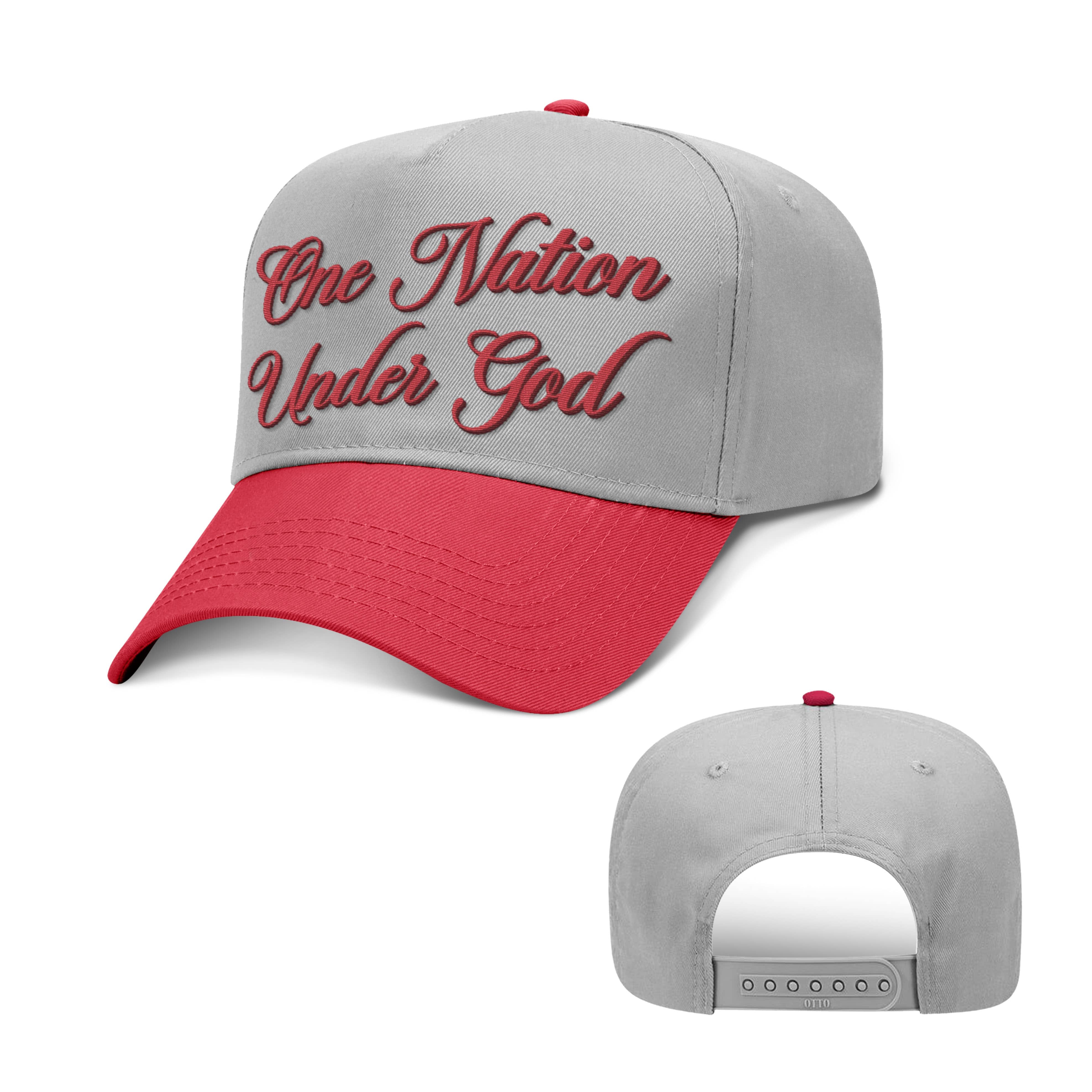 OurTrueGod Customs Hat Baseball / Red and Grey / One Size One Nation Under God Script Two Tone Hats
