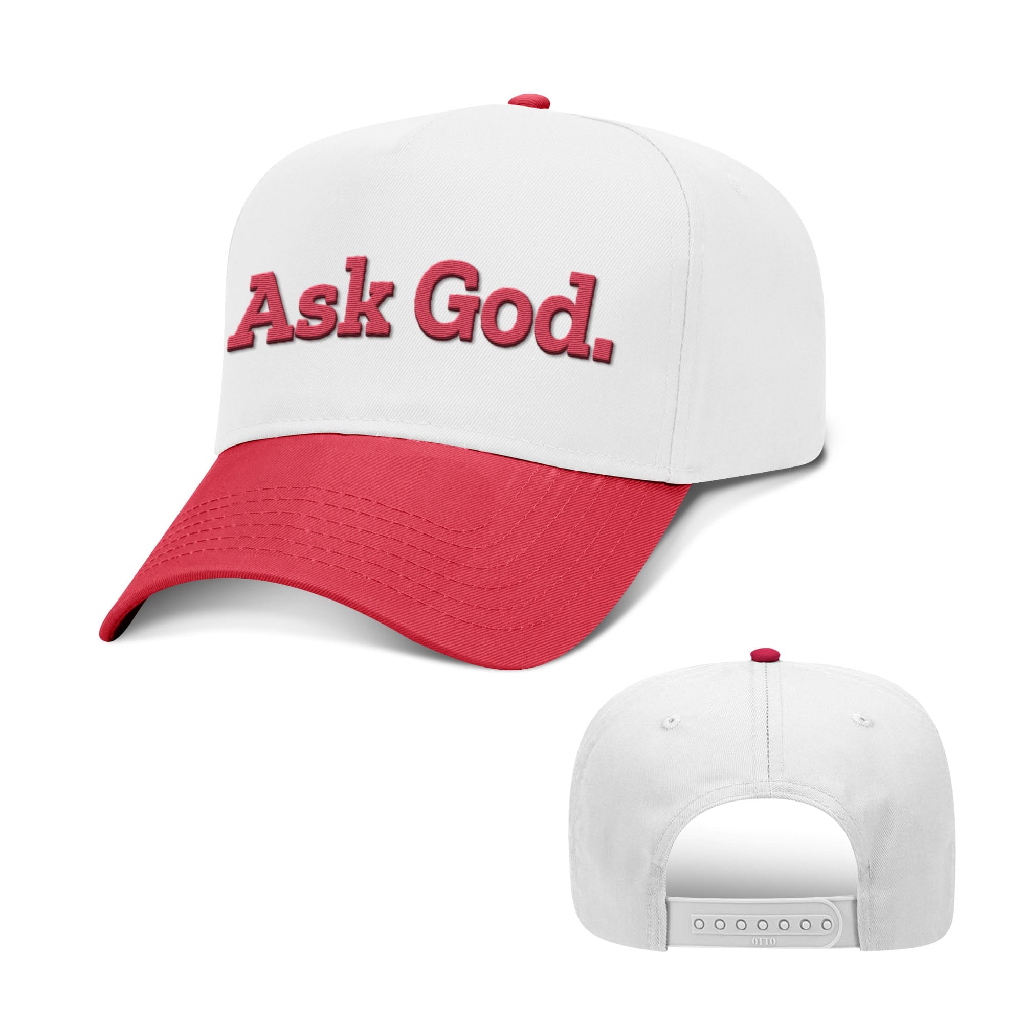 OurTrueGod Customs Hat Baseball / Red and White / One Size Ask God. Two Tone Hats