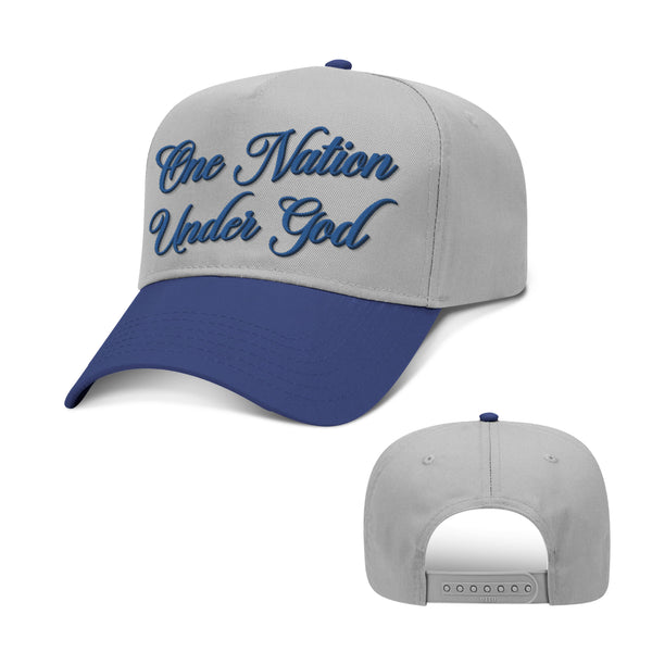 One Nation Under God Script Two Tone Hat, Baseball in Royal Blue and Grey