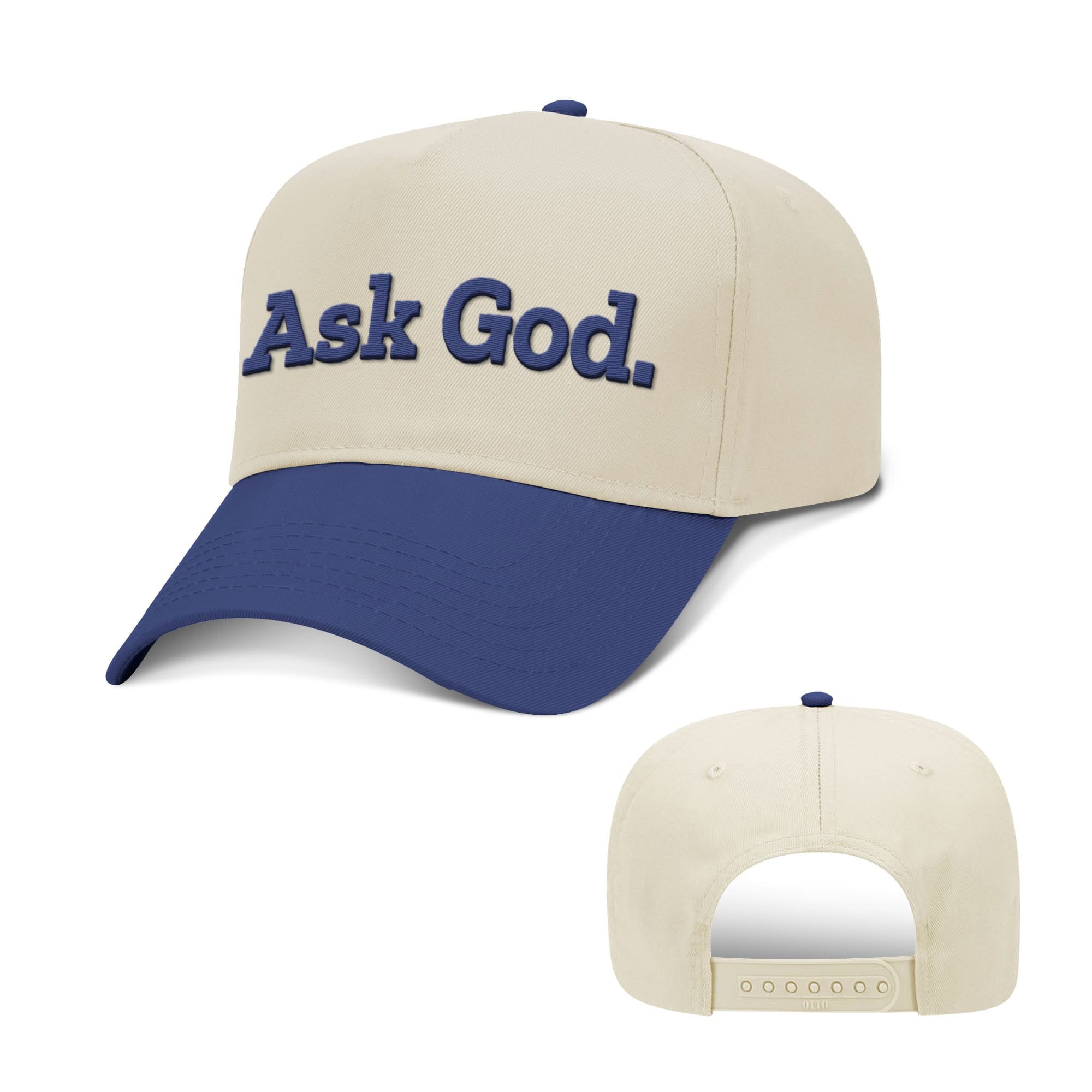 OurTrueGod Customs Hat Baseball / Royal Blue and Natural / One Size Ask God. Two Tone Hats