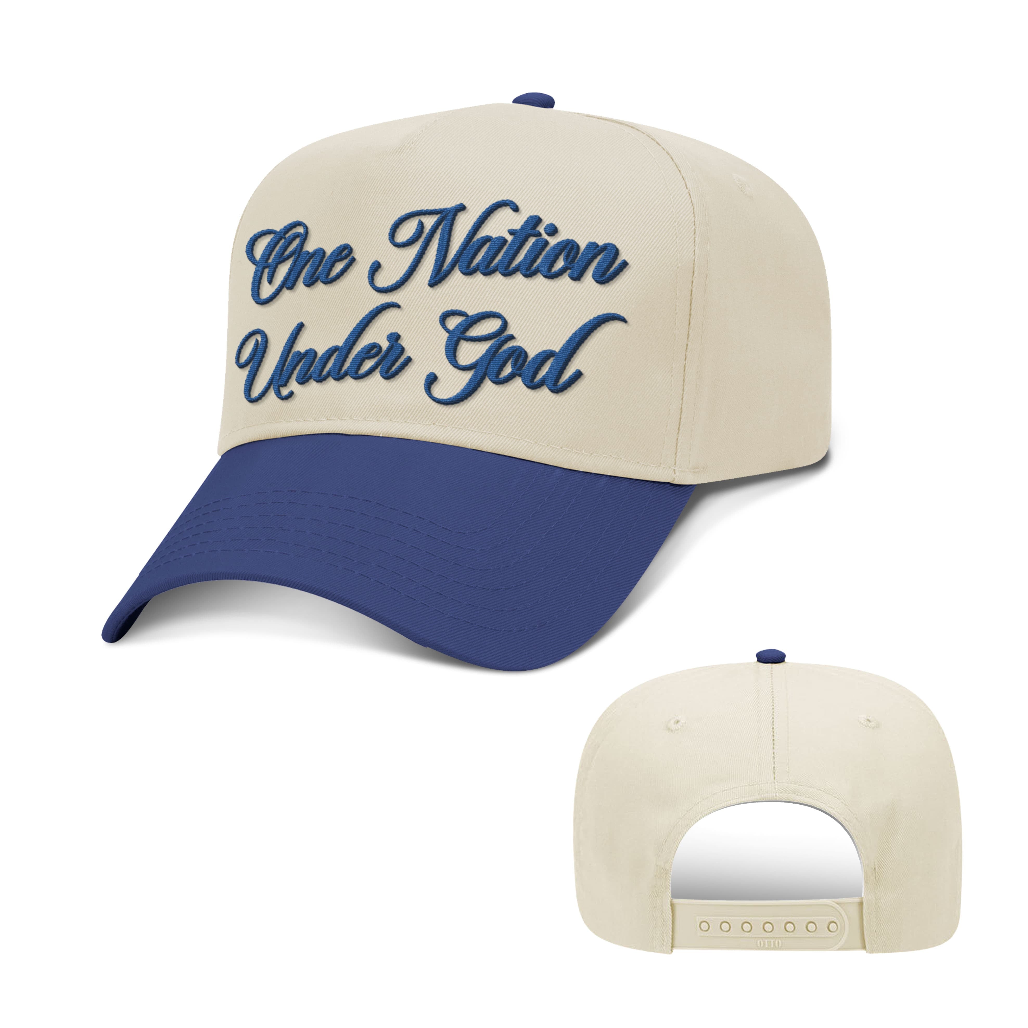 OurTrueGod Customs Hat Baseball / Royal Blue and Natural / One Size One Nation Under God Script Two Tone Hats