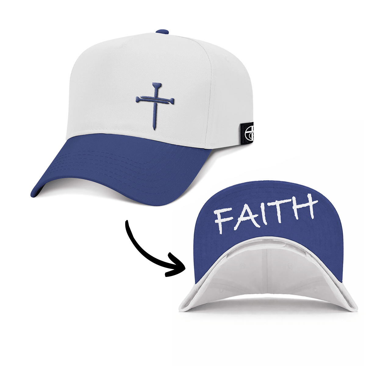 OurTrueGod Customs Hat Baseball / Royal Blue and White / One Size 3 Nail Cross - Faith Two Tone Prayer Print Hats