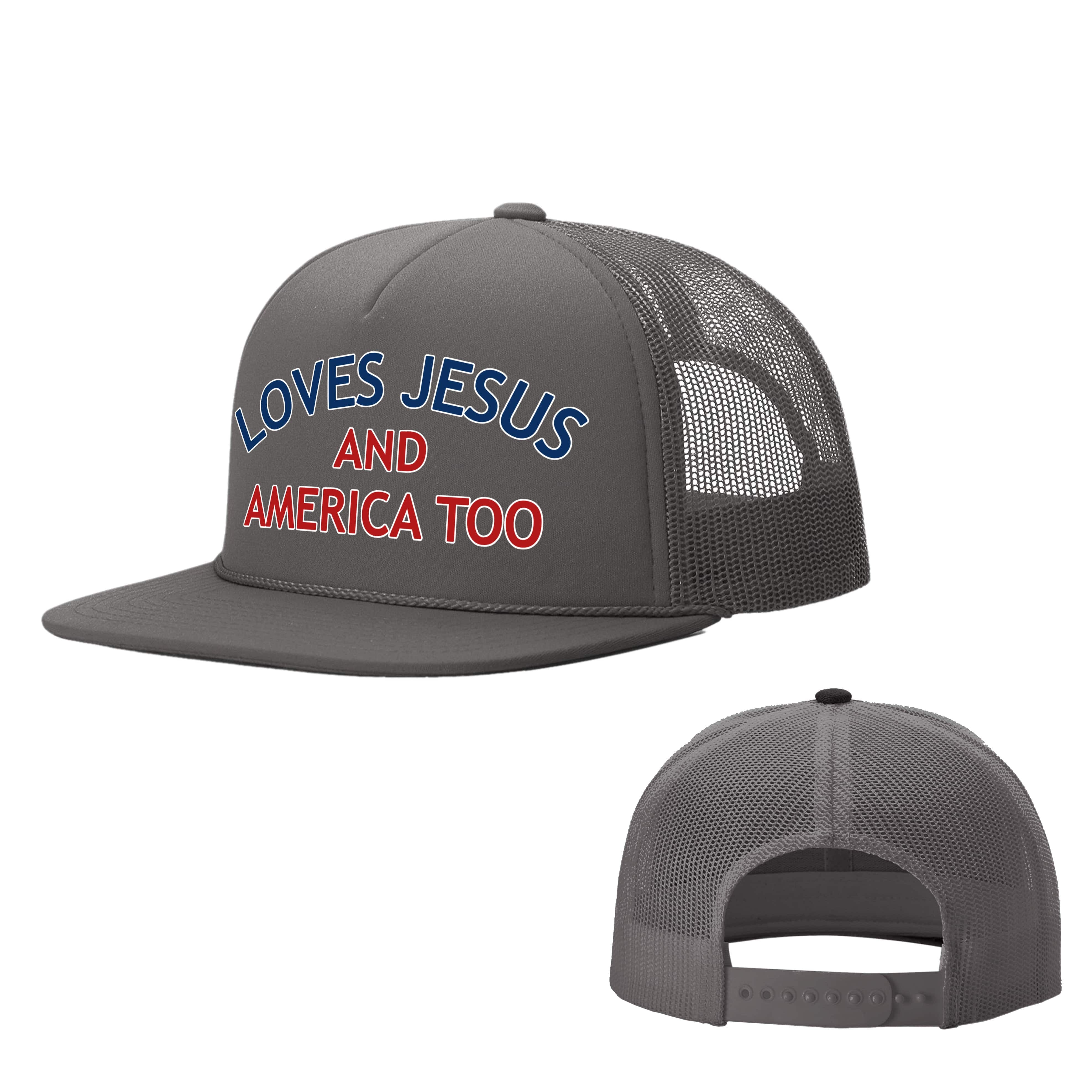 OurTrueGod Customs Hat Charcoal / One Size Loves Jesus America Too Foam Trucker Hats