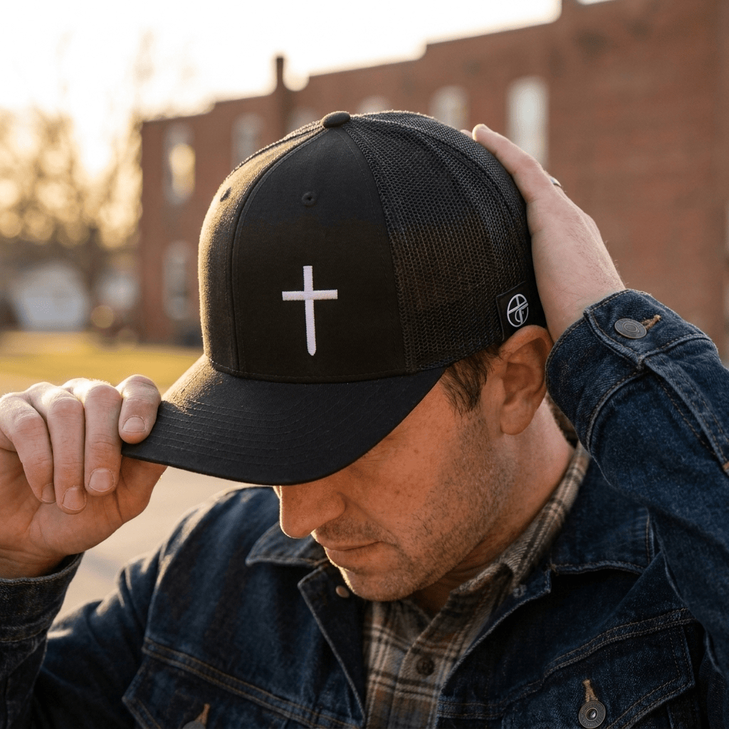 OurTrueGod Customs Hat Cross Lower-Left Embroidered Hat