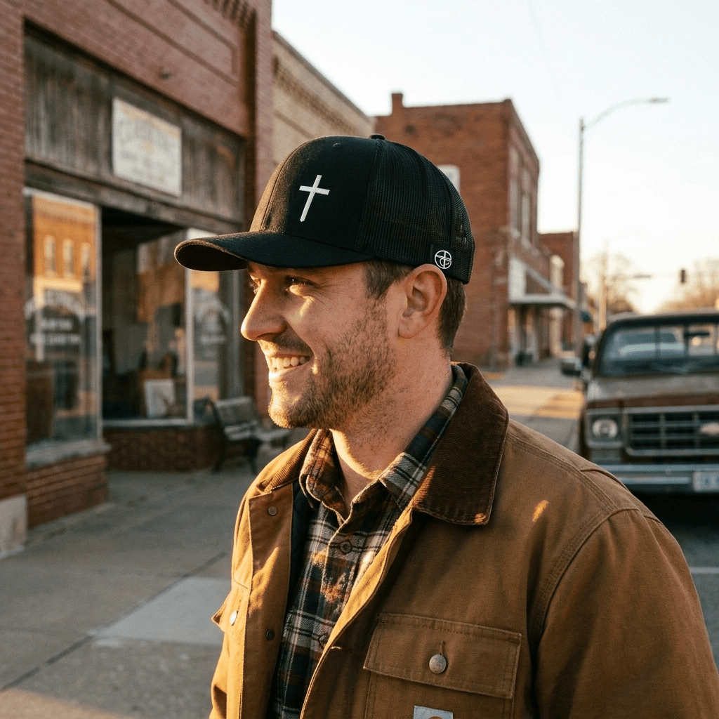 OurTrueGod Customs Hat Cross Lower-Left Embroidered Hat