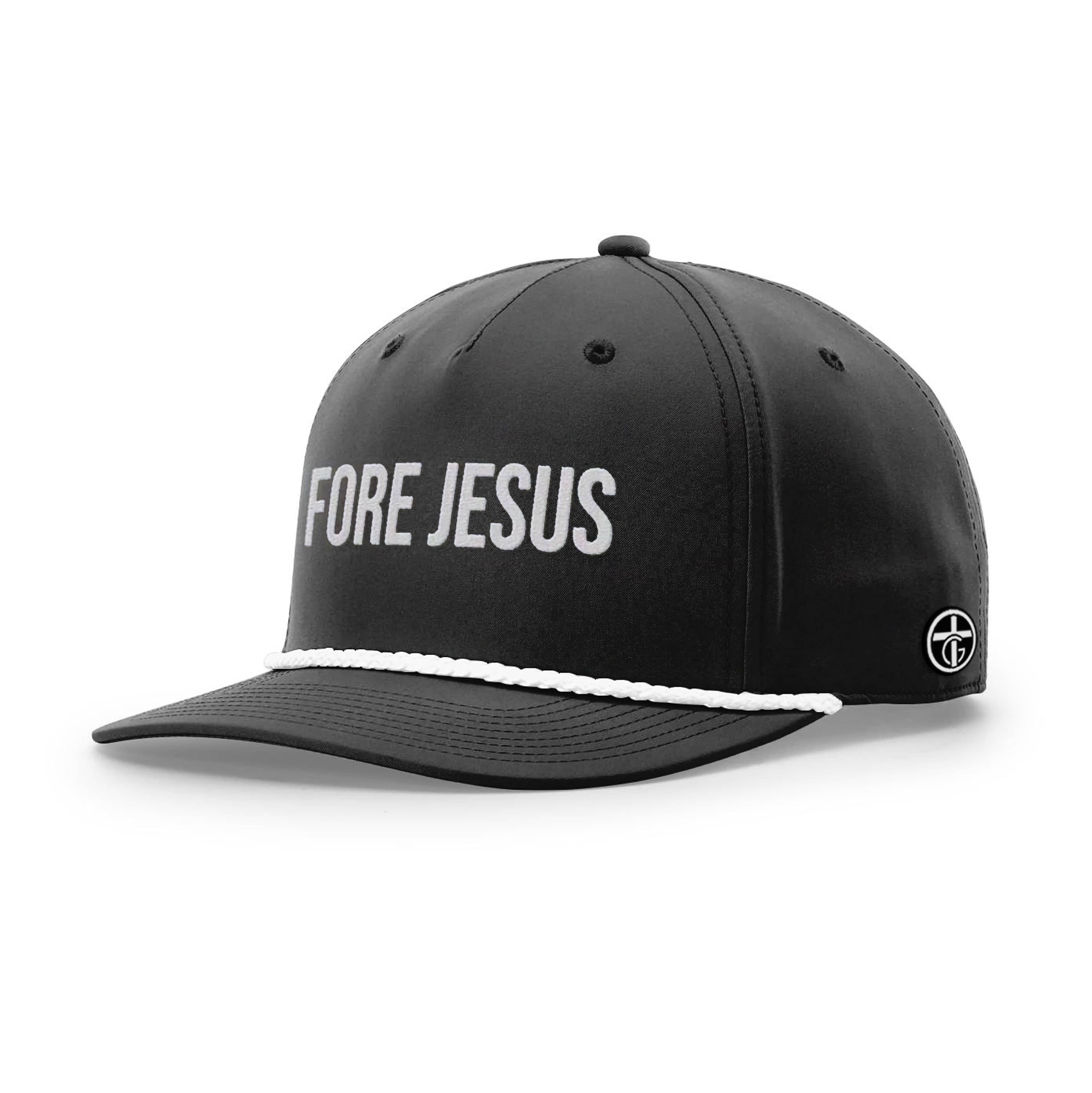 OurTrueGod Customs Hat Five Panel Classic / Black and White / One Size FORE JESUS Rope Hats