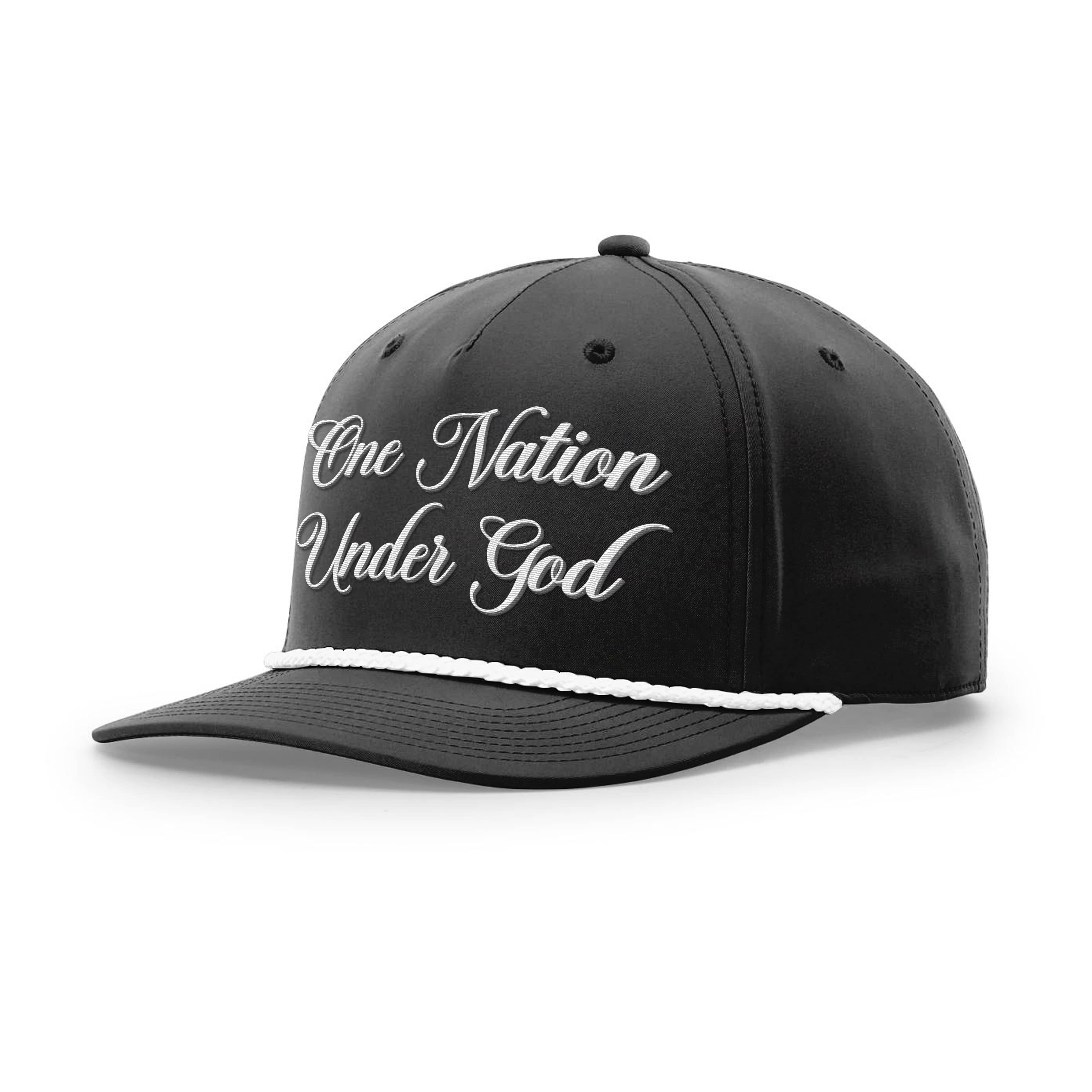 OurTrueGod Customs Hat Five Panel Classic / Black and White / One Size One Nation Under God Script Rope Hats