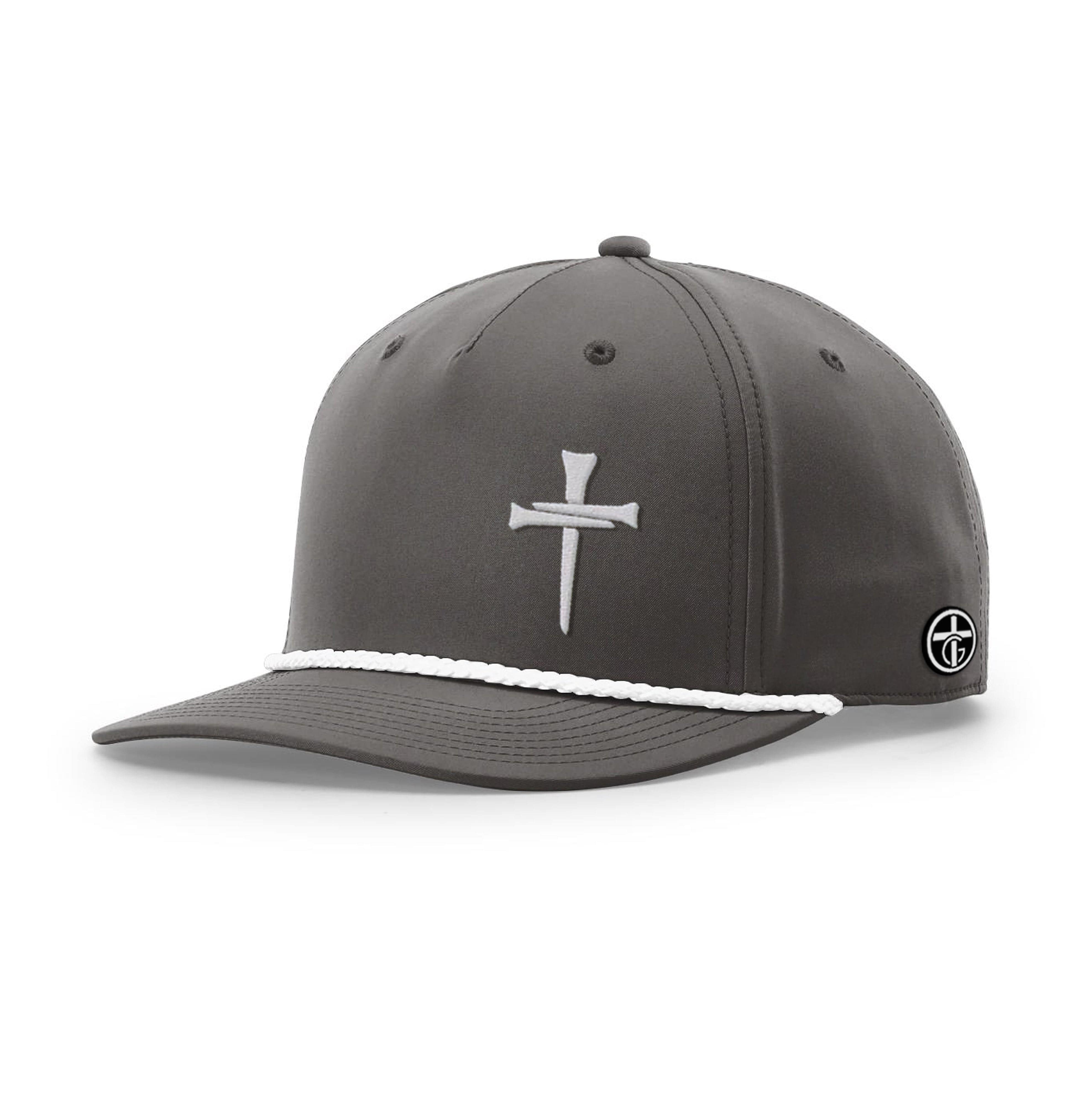 OurTrueGod Customs Hat Five Panel Classic / Dark Grey and White / One Size 3 Tee Cross Lower Left Rope Hats