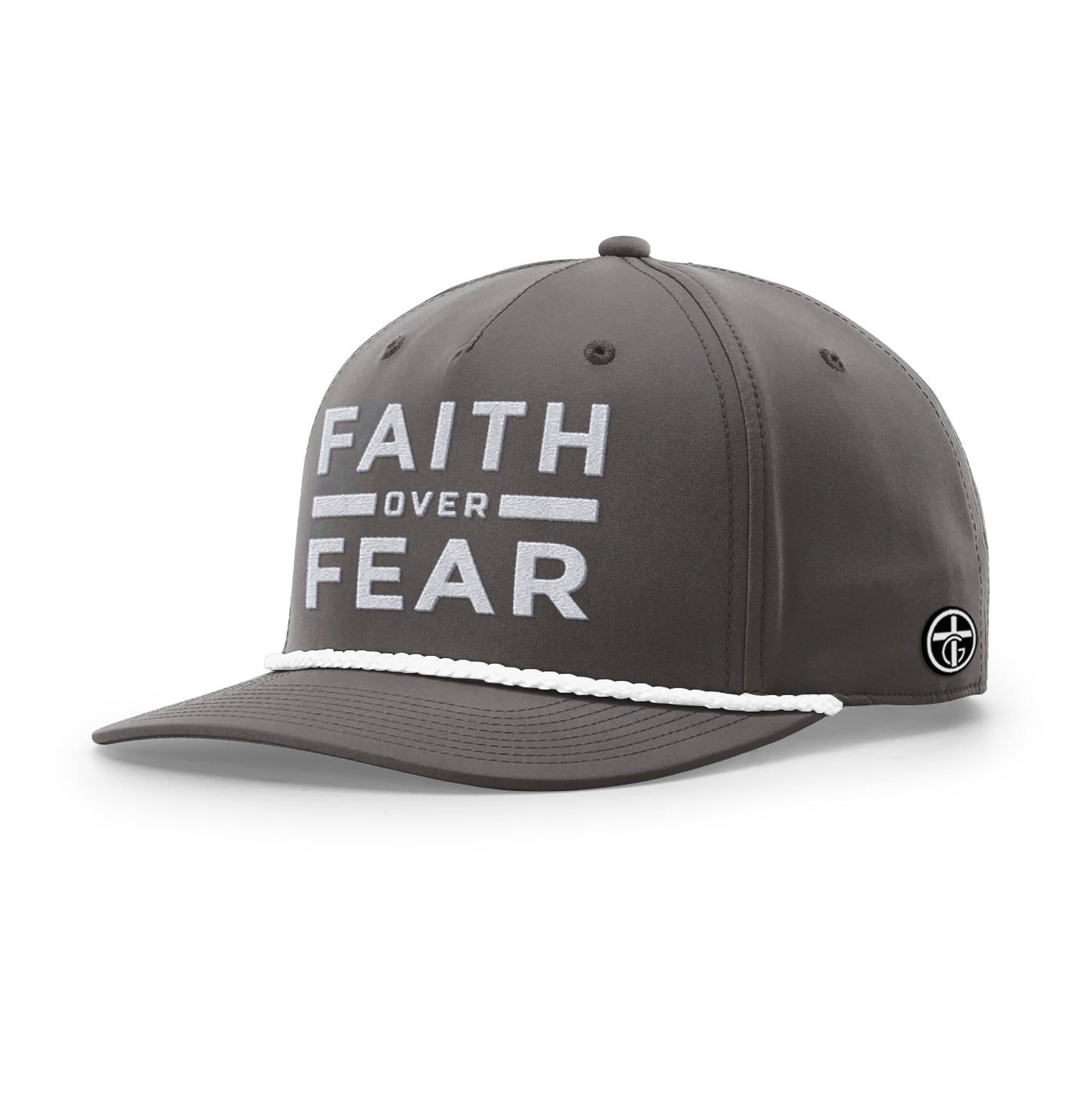 OurTrueGod Customs Hat Five Panel Classic / Dark Grey and White / One Size Faith Over Fear Rope Hats
