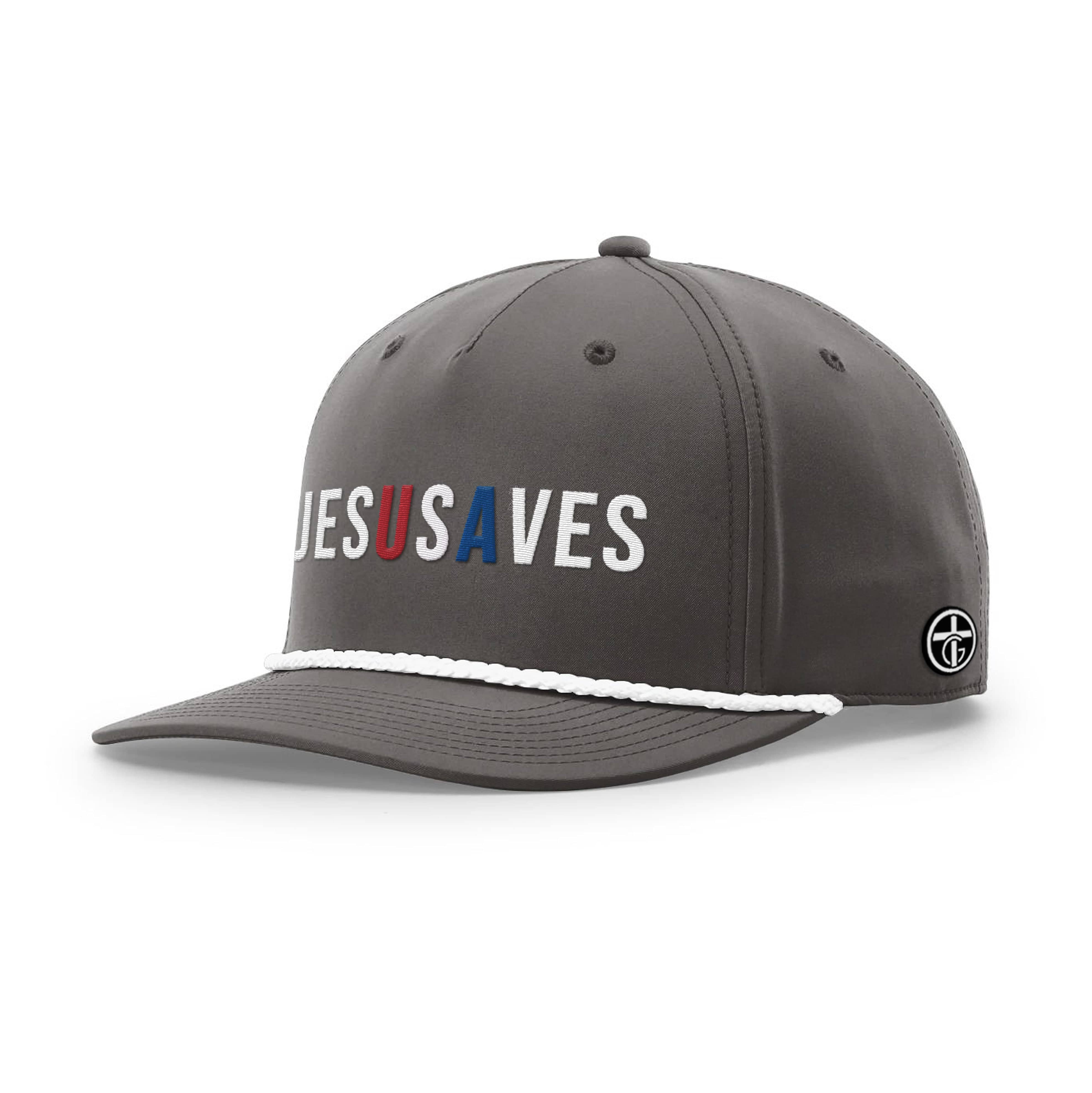 OurTrueGod Customs Hat Five Panel Classic / Dark Grey and White / One Size JESUSAVES Rope Hats