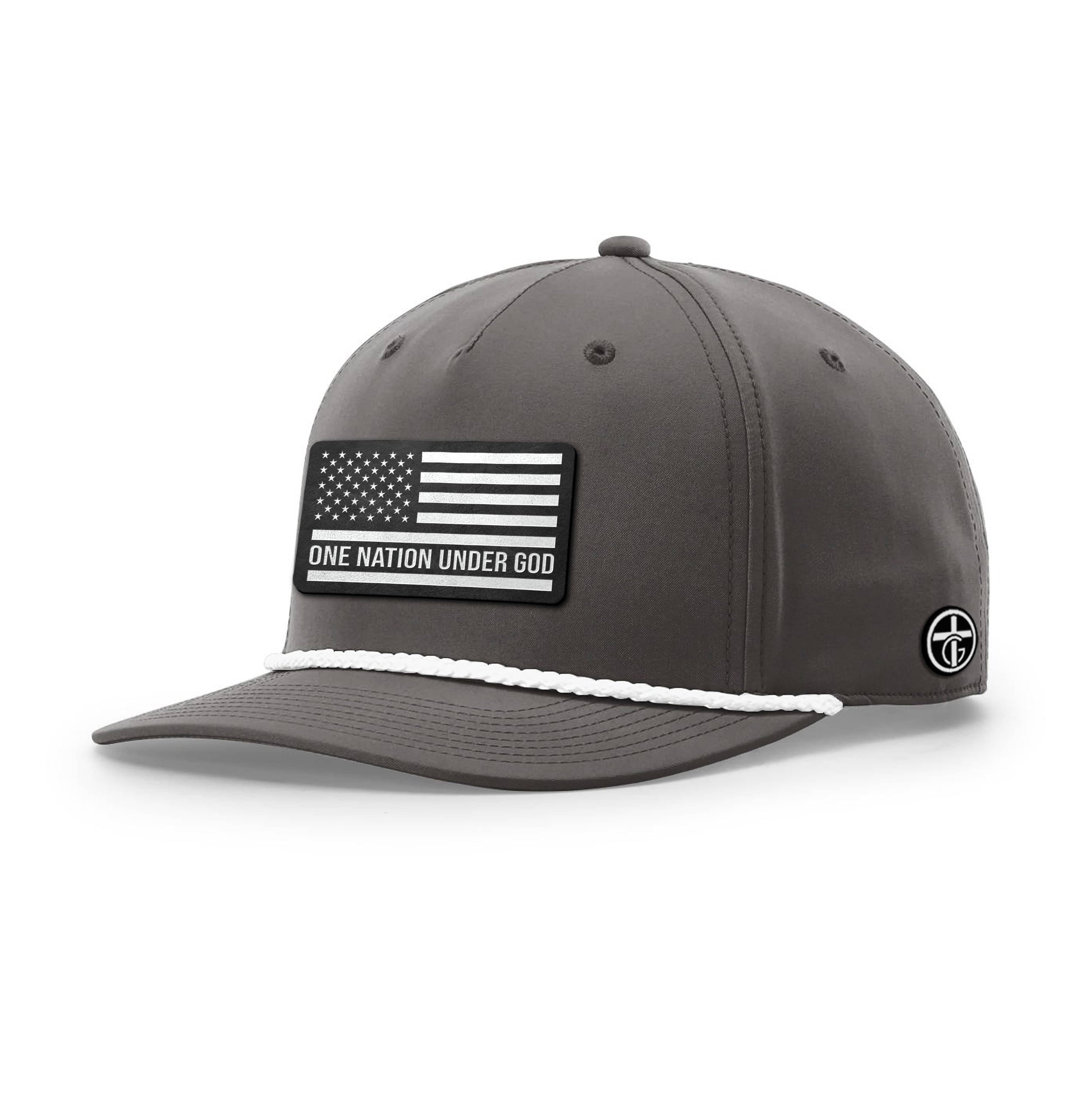 OurTrueGod Customs Hat Five Panel Classic / Dark Grey and White / One Size One Nation Under God Flag DBD Edition Patch Rope Hats