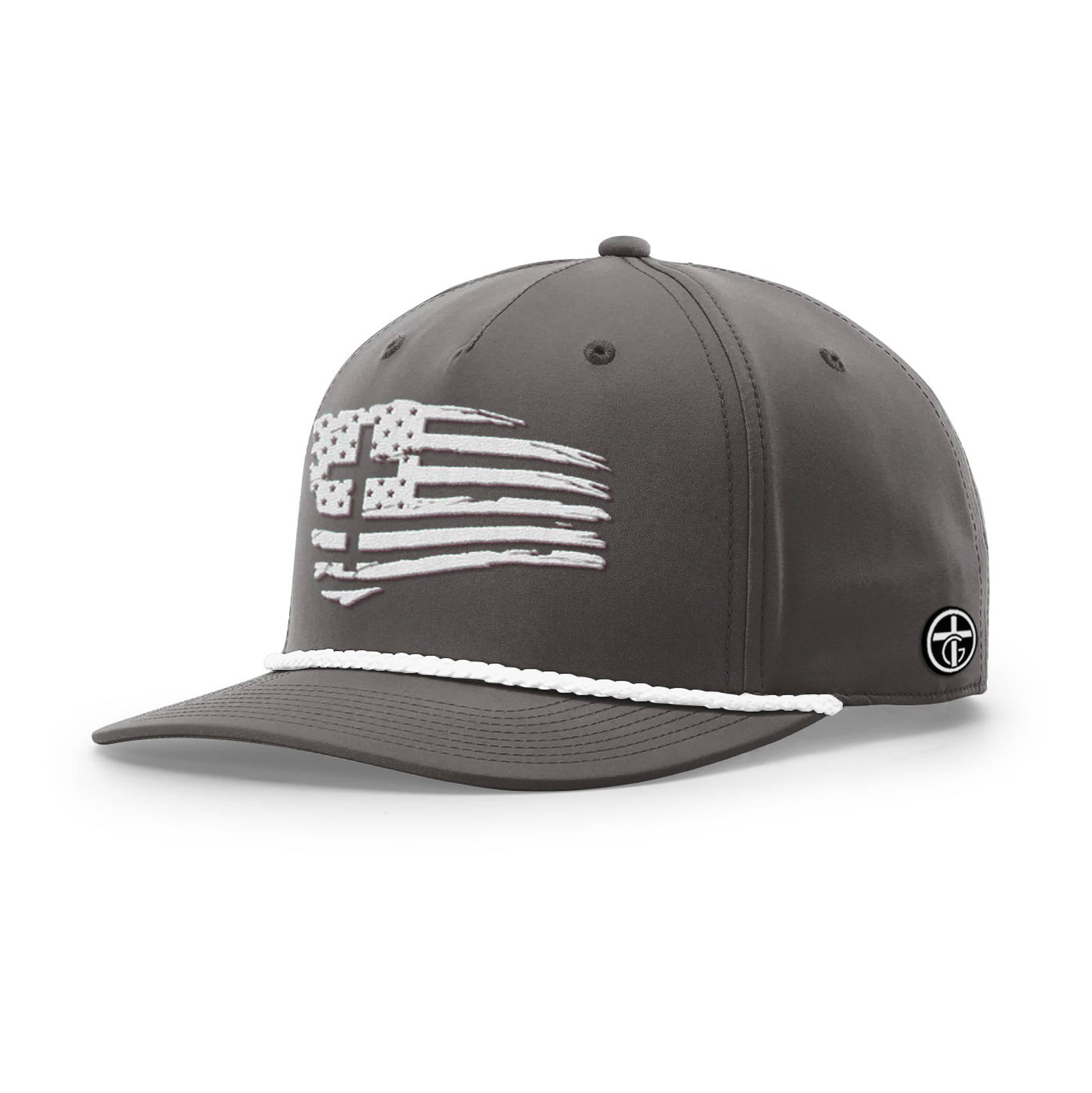 OurTrueGod Customs Hat Five Panel Classic / Dark Grey and White / One Size Tattered Flag Cross Rope Hats