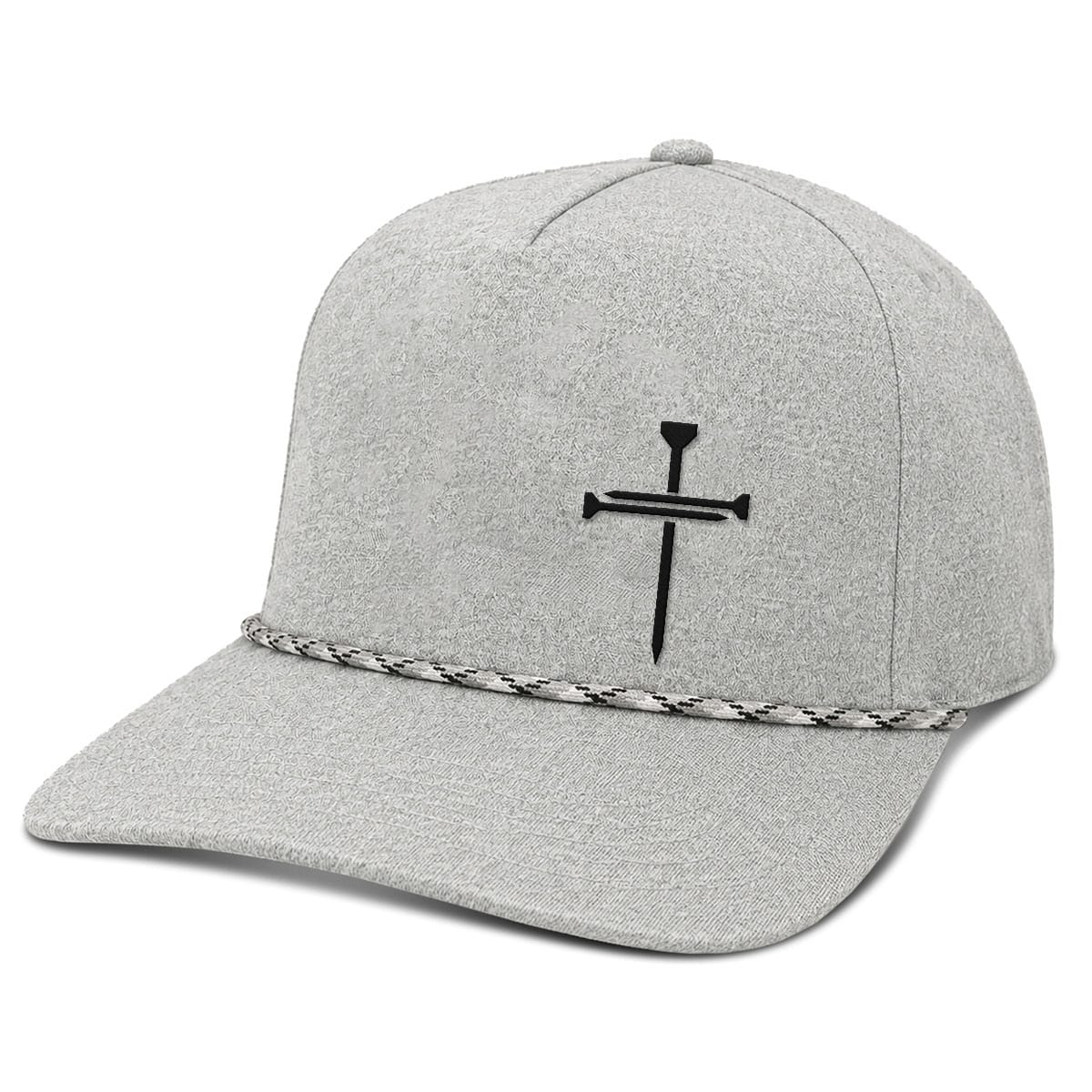 OurTrueGod Customs Hat Five Panel Classic / Heather Grey / One Size Nail Cross Lower Left Rope Hats