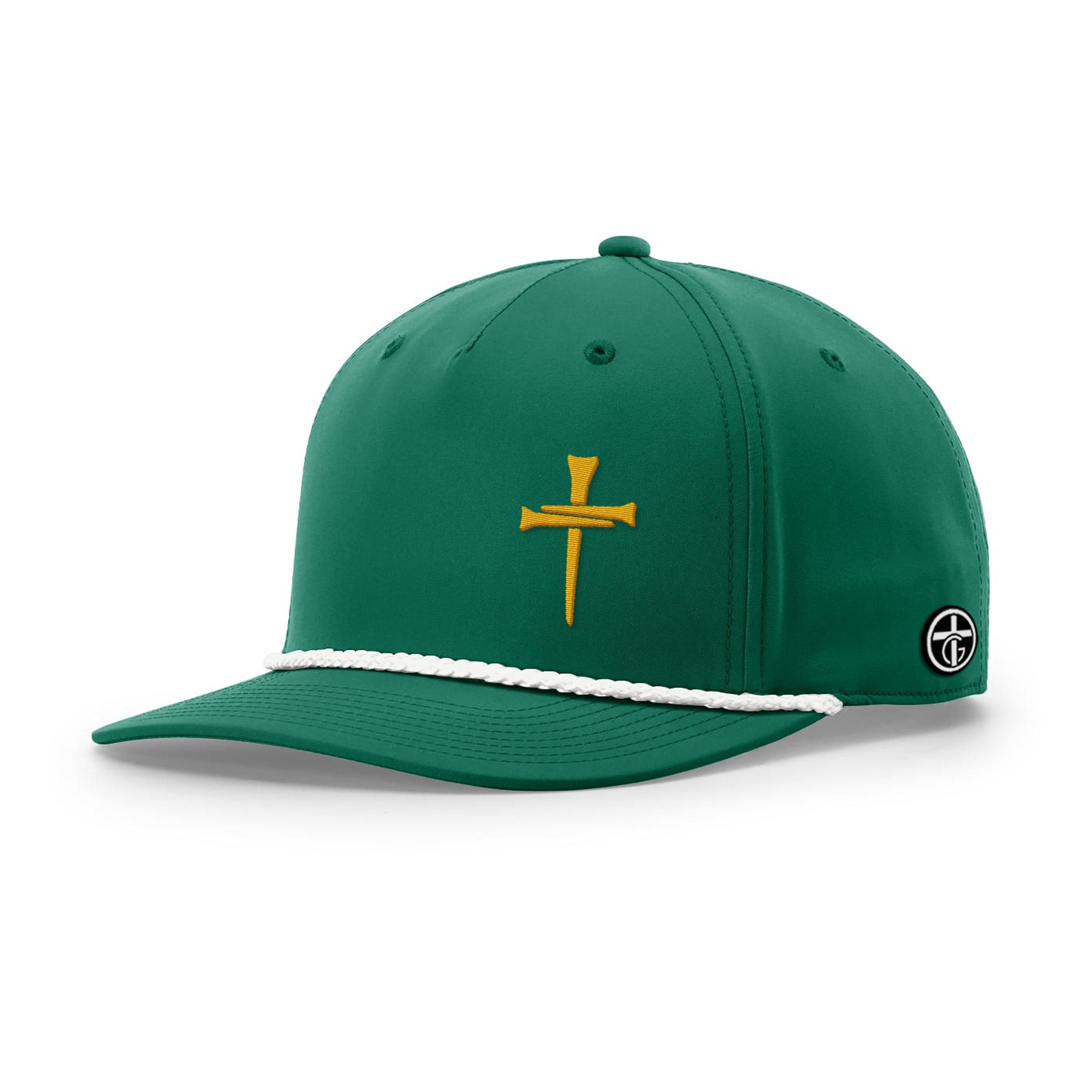 OurTrueGod Customs Hat Five Panel Classic / Kelly and White / One Size 3 Tee Cross Lower Left Rope Hats