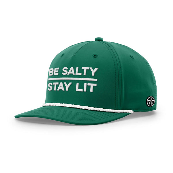 Be Salty - Stay Lit Rope Hat, Five Panel Classic in Kelly and White