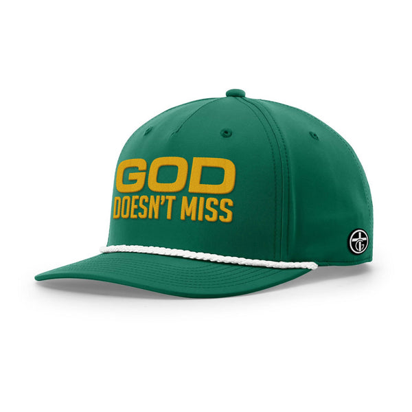 God Doesn't Miss Rope Hat, Five Panel Classic in Kelly and White