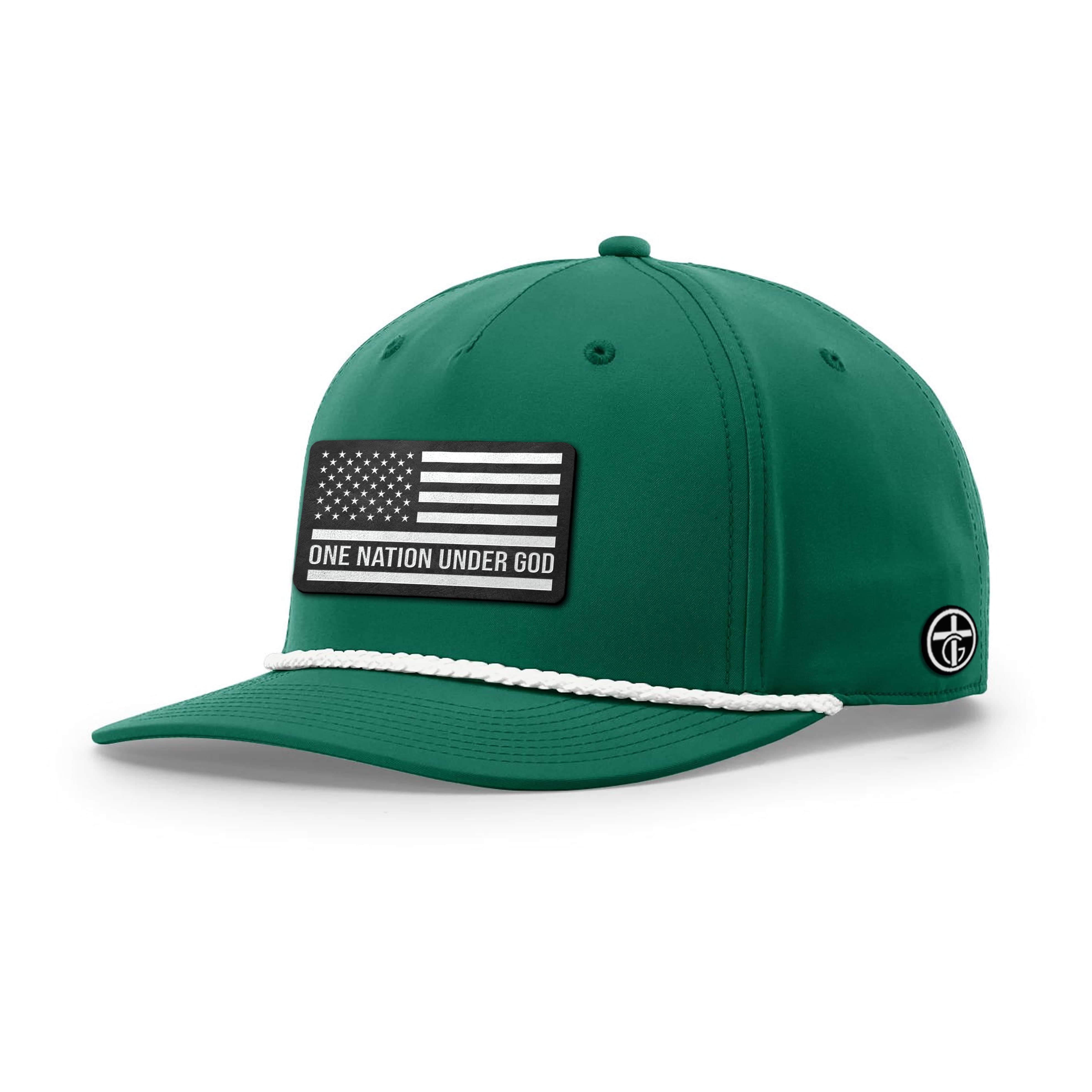 OurTrueGod Customs Hat Five Panel Classic / Kelly and White / One Size One Nation Under God Flag DBD Edition Patch Rope Hats
