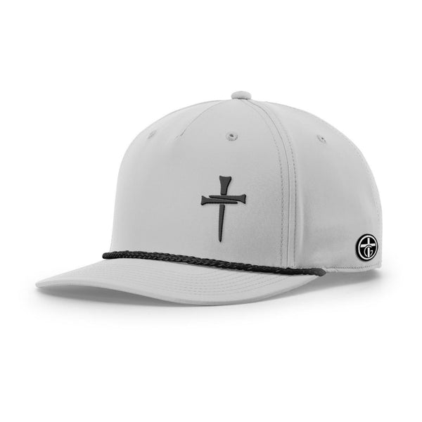 3 Tee Cross Lower Left Rope Hat, Five Panel Classic in Light Grey and Black