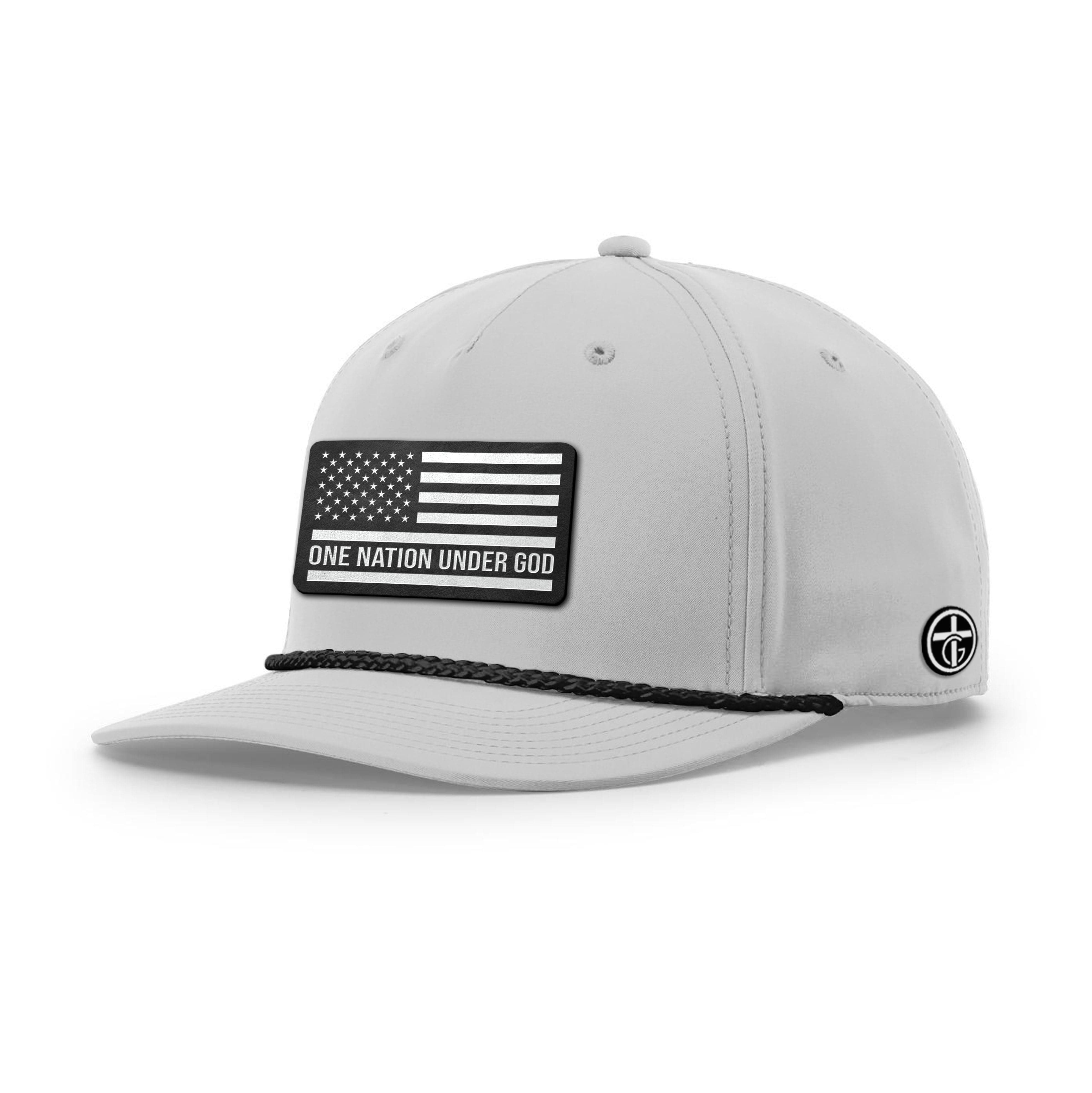 OurTrueGod Customs Hat Five Panel Classic / Light Grey and Black / One Size One Nation Under God Flag DBD Edition Patch Rope Hats